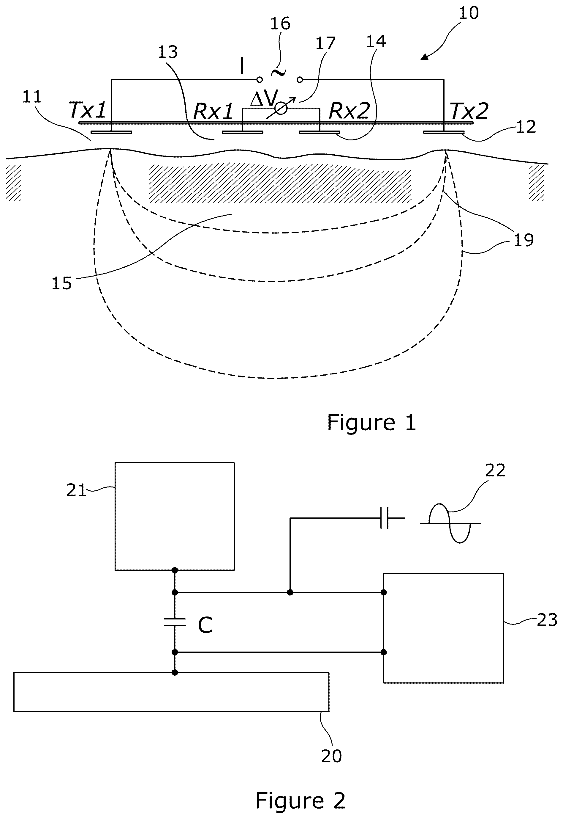 Patent US12092600 — Resistivity imaging system with compensator for parasitic impedances between electrodes and their conductive substrates — Figure 1