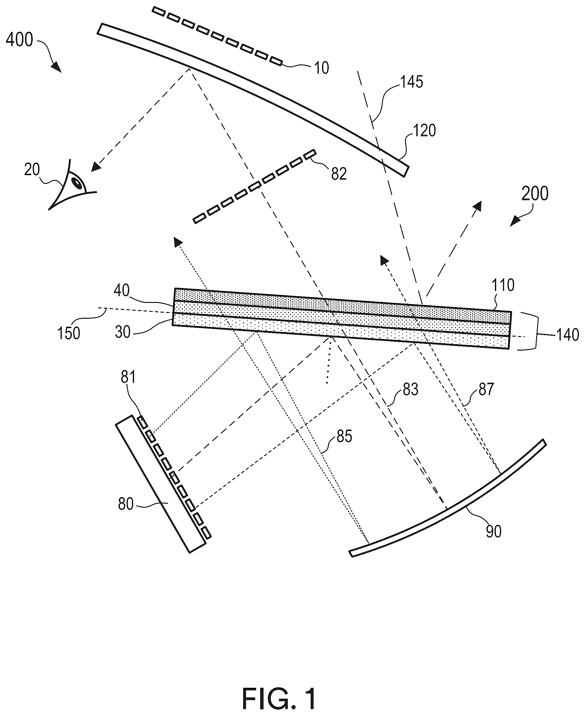 Patent US12092838 — Polarization beam splitter and hot mirror for heads up display — Figure 1