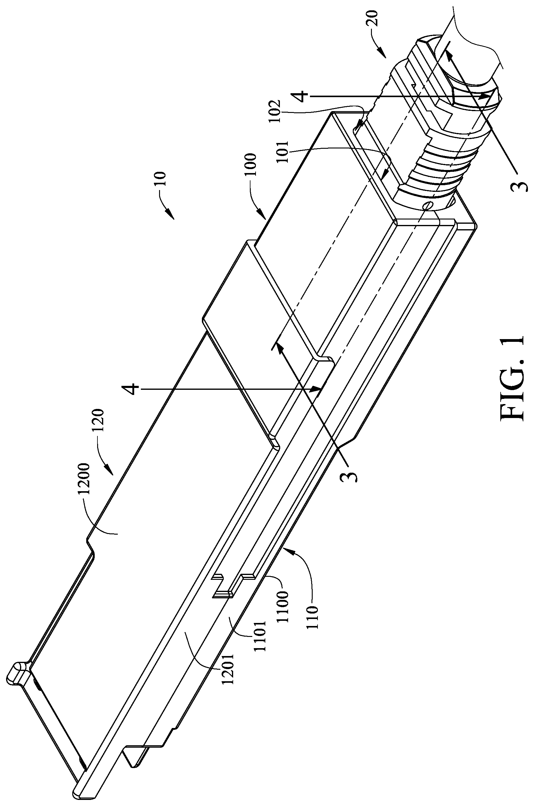 Patent US12092884 — Optical transceiver including connector coupler with elastic holding arm for holding connector — Figure 1