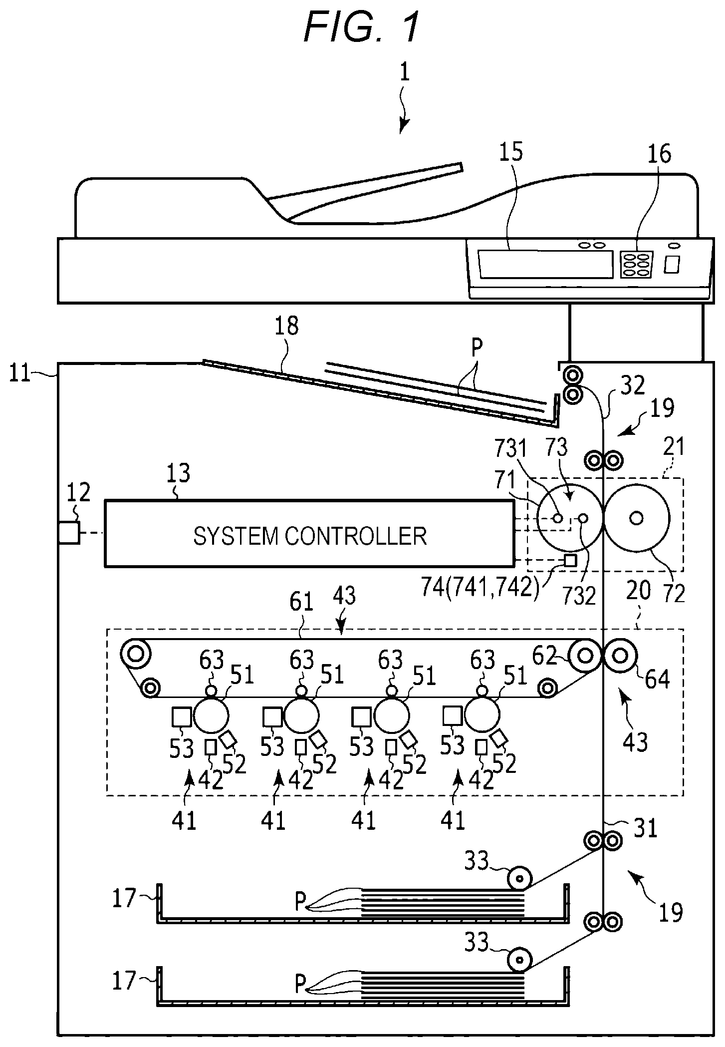 Patent US12092976 — Fixing device and image forming apparatus with temperature sensor and controller — Figure 1