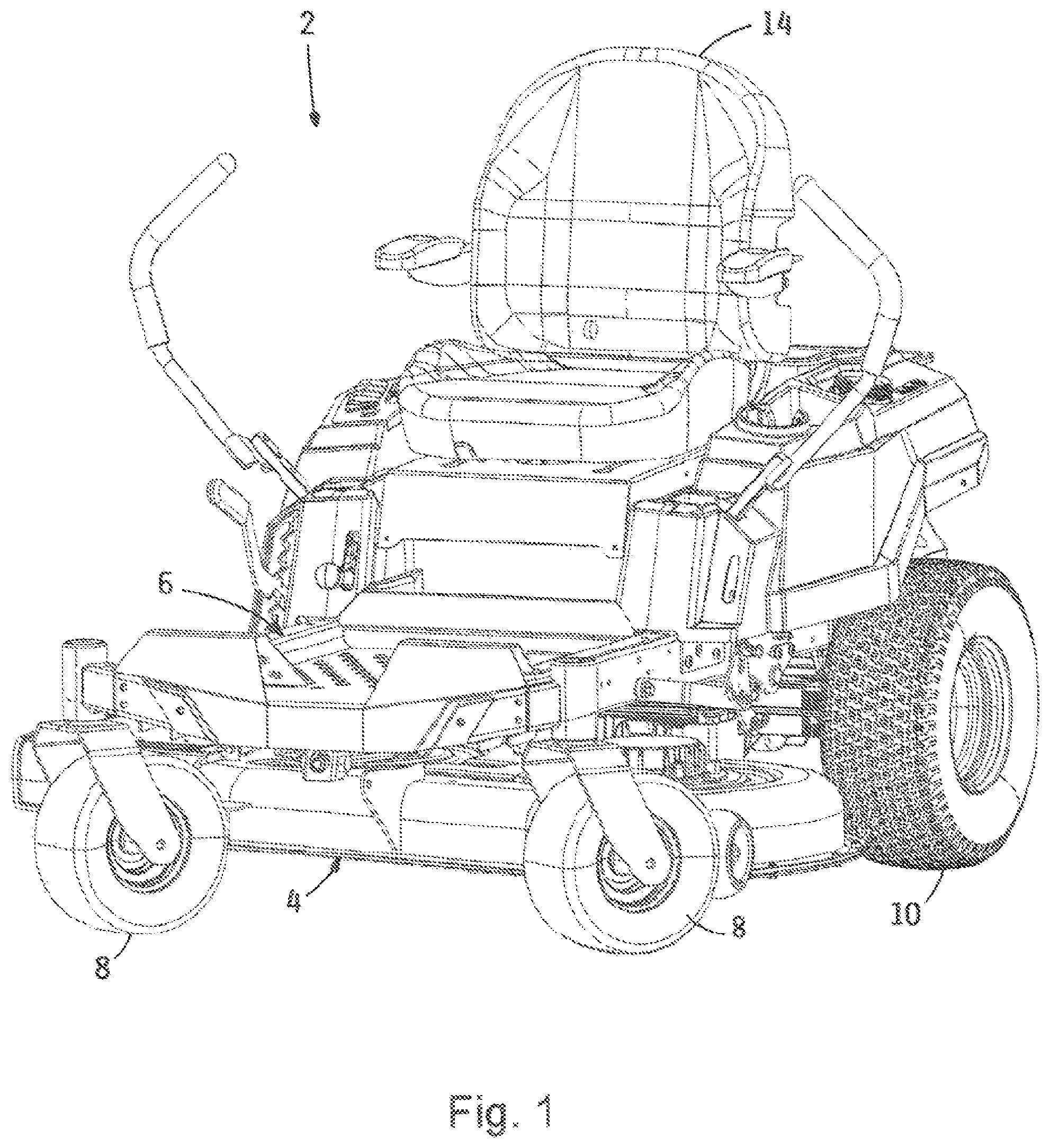Patent US12096720 — Rotary mower with cutting deck with bidirectional cutting blades — Figure 1