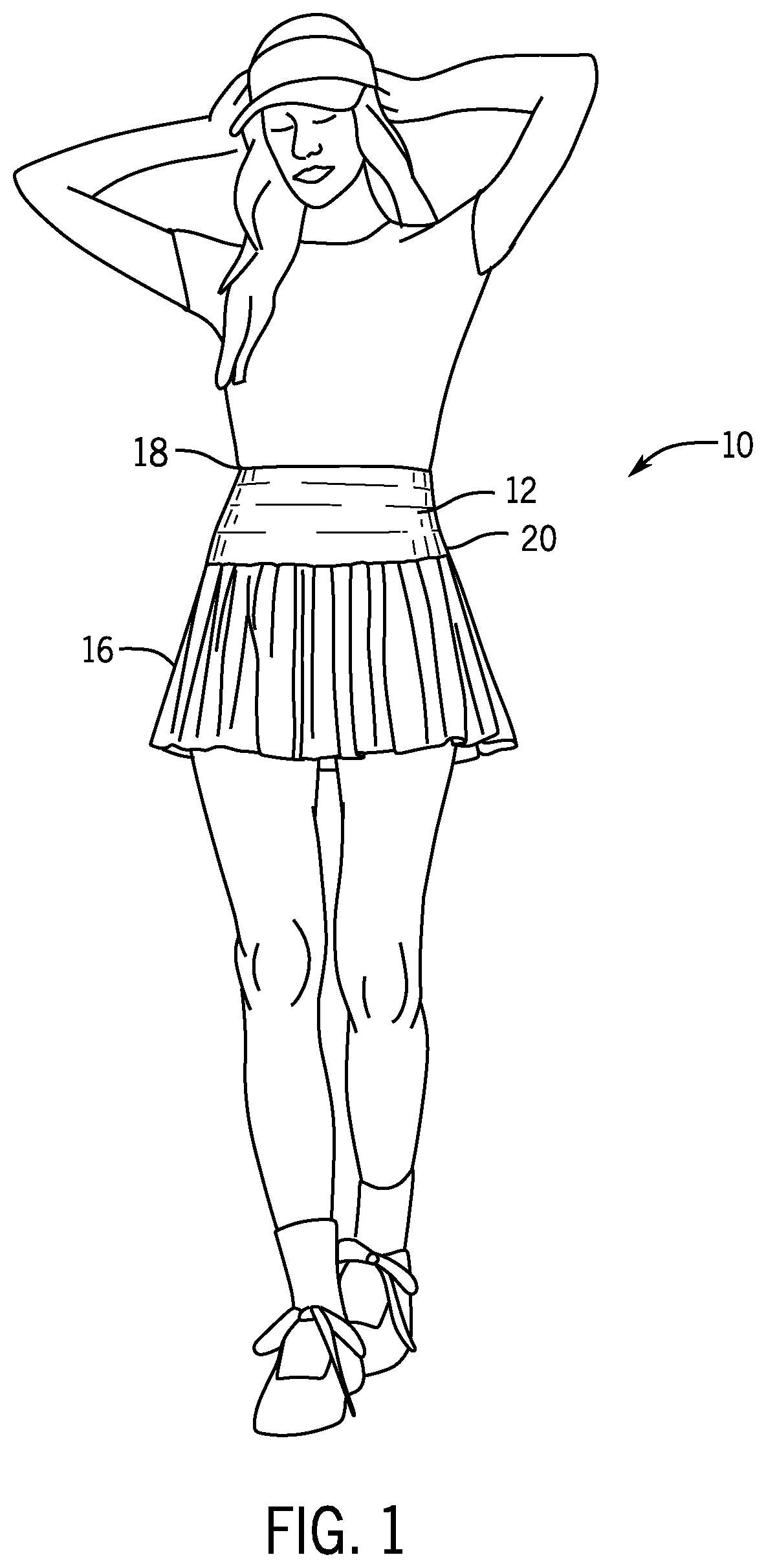 Patent US12096811 Figure 1 – Sportswear garment with seamless multi-tiered compression waistband