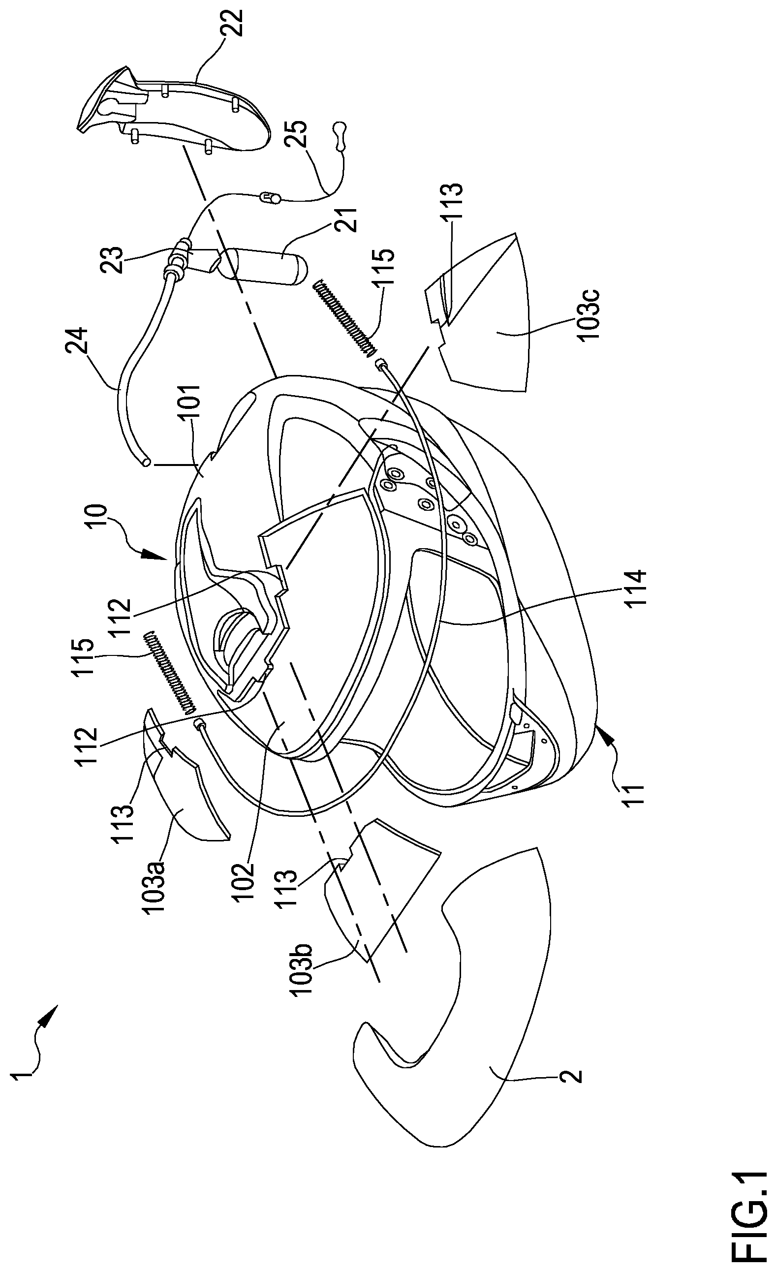 Patent US12096814 — Protective helmet with airbag — Figure 1