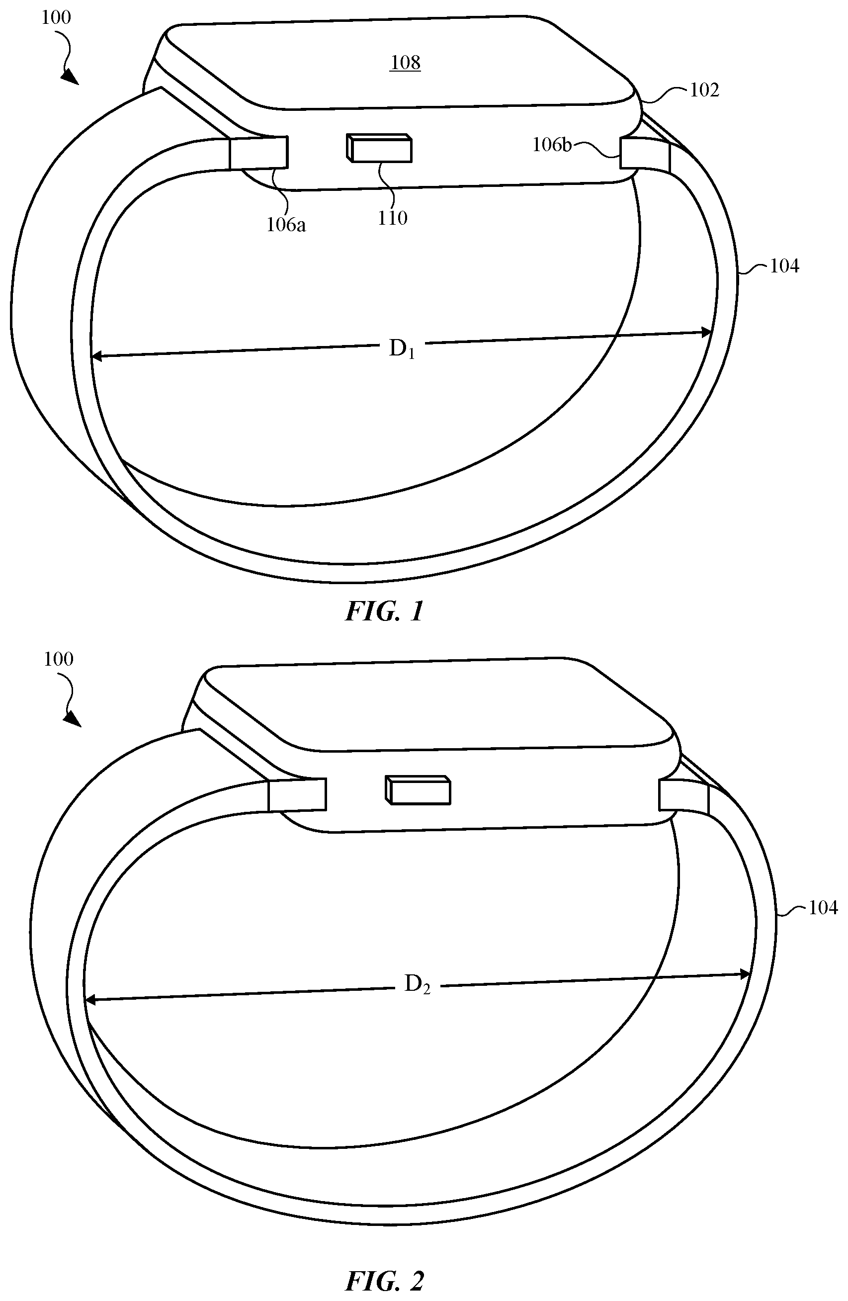 Patent US12096829 — Dynamically adjustable bands for wearable devices — Figure 1