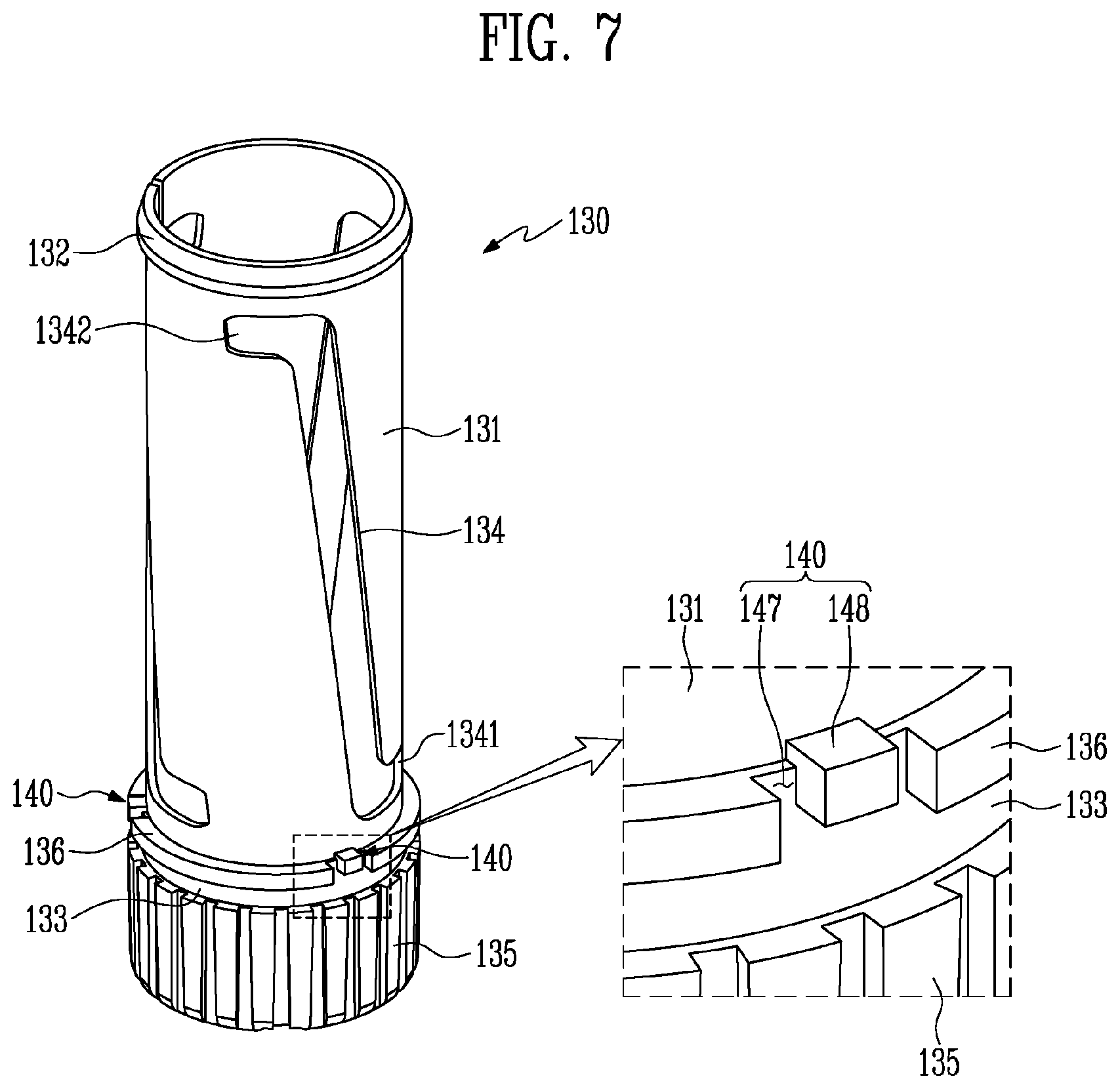 Patent US12096837 Figure 7 – Cosmetic container