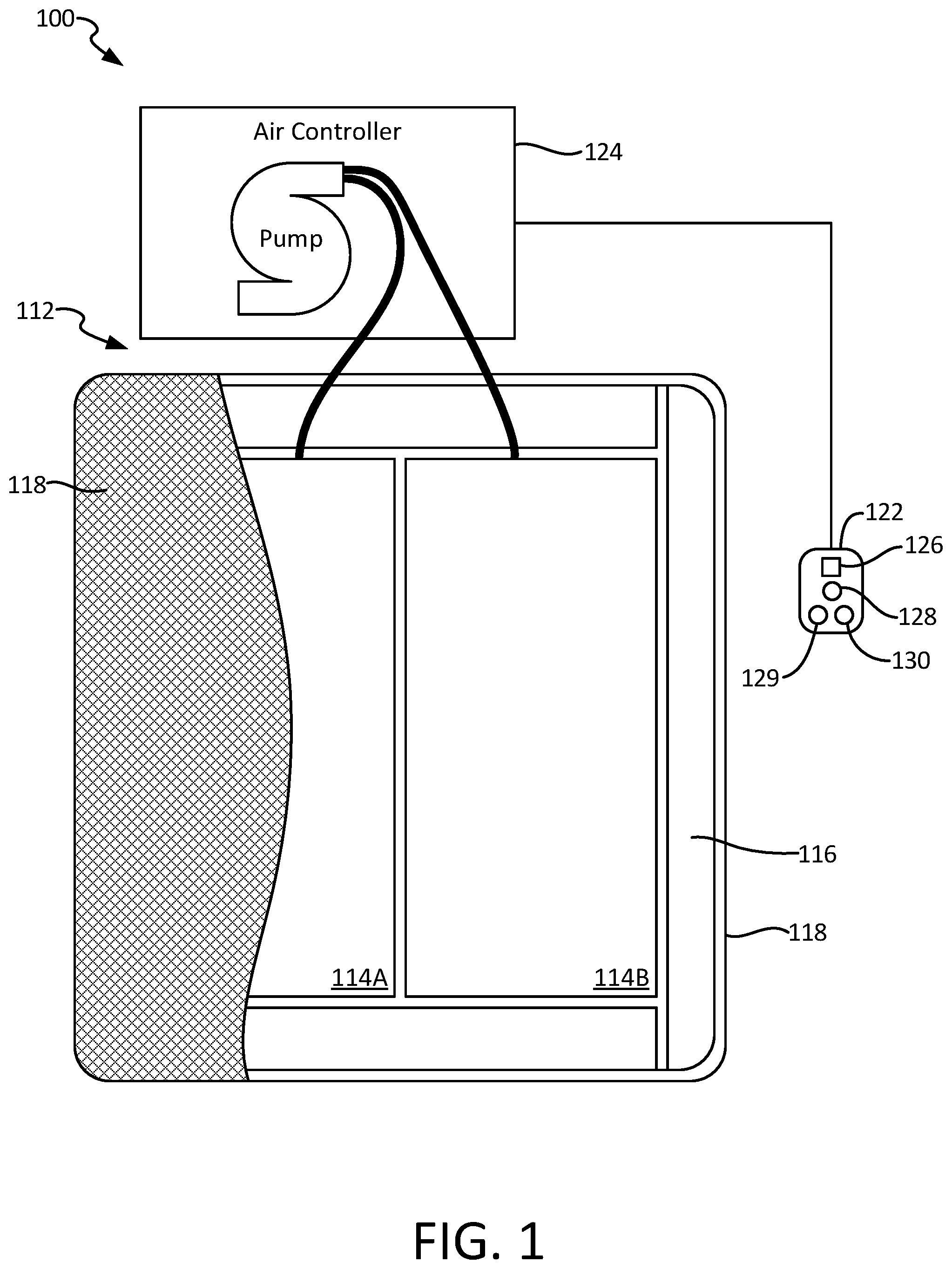 Patent US12096856 Figure 1 – Adjustable foundation for a mattress