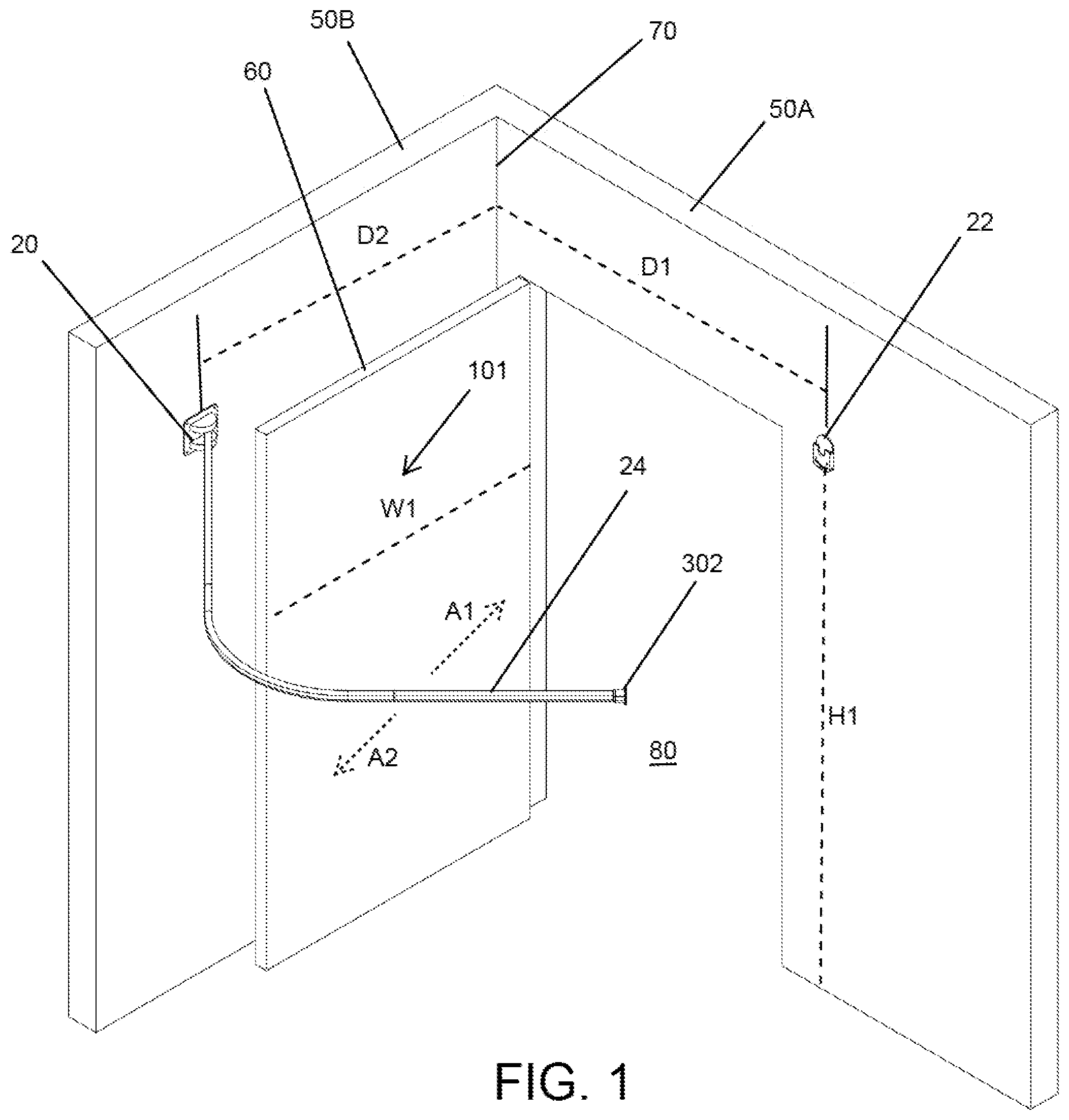 Patent US12096872 — System and method for supporting a privacy curtain including a swing arm wall mount and end stop cap support — Figure 1