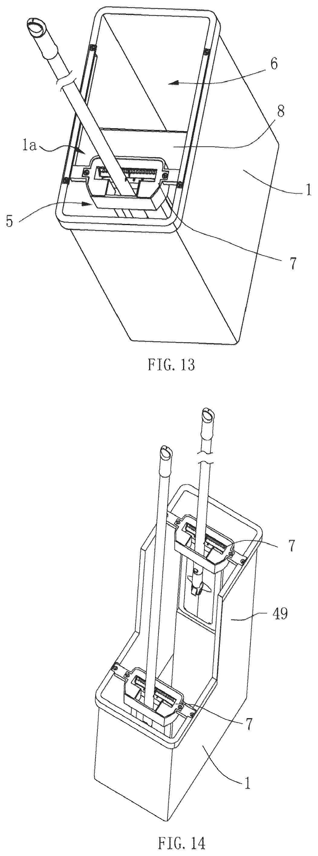 Patent US12096900 Figure 7 – Mop bucket for cleaning and squeezing a flat mop