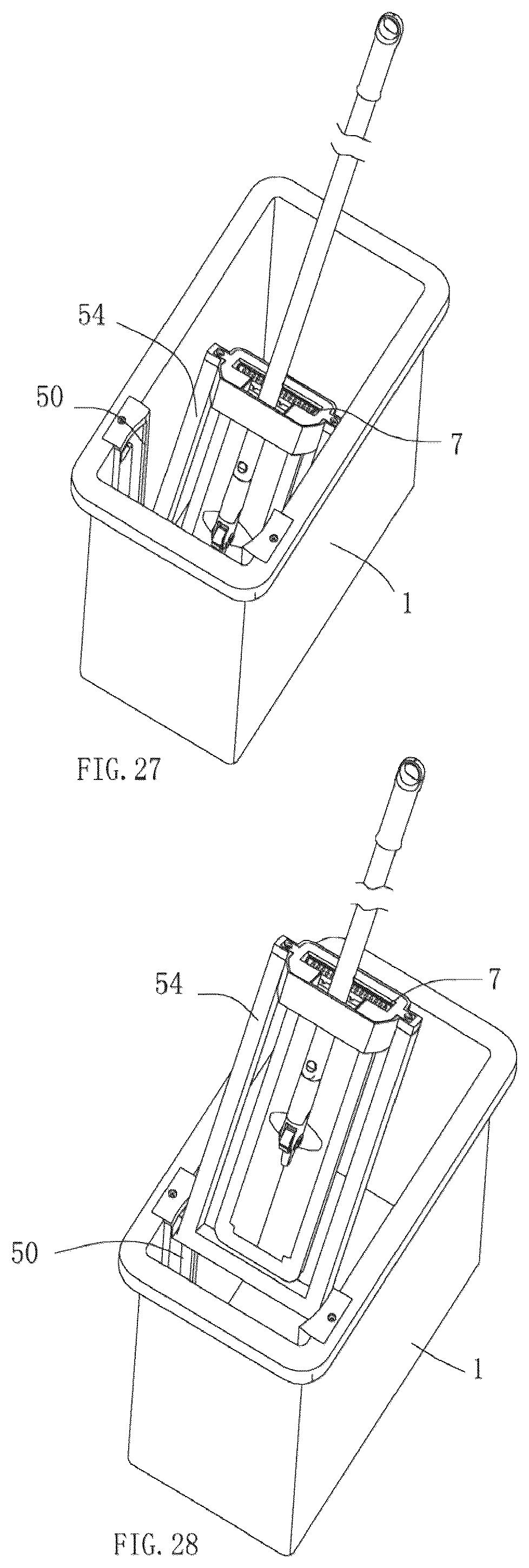 Patent US12096900 Figure 14 – Mop bucket for cleaning and squeezing a flat mop