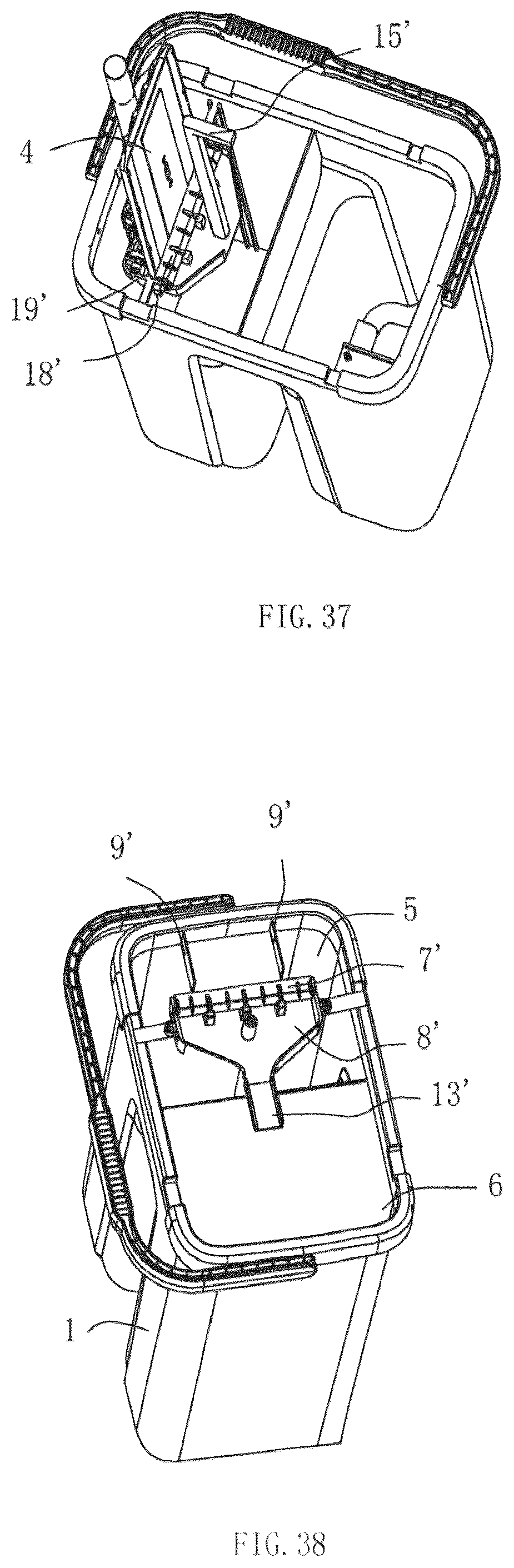 Patent US12096900 Figure 19 – Mop bucket for cleaning and squeezing a flat mop