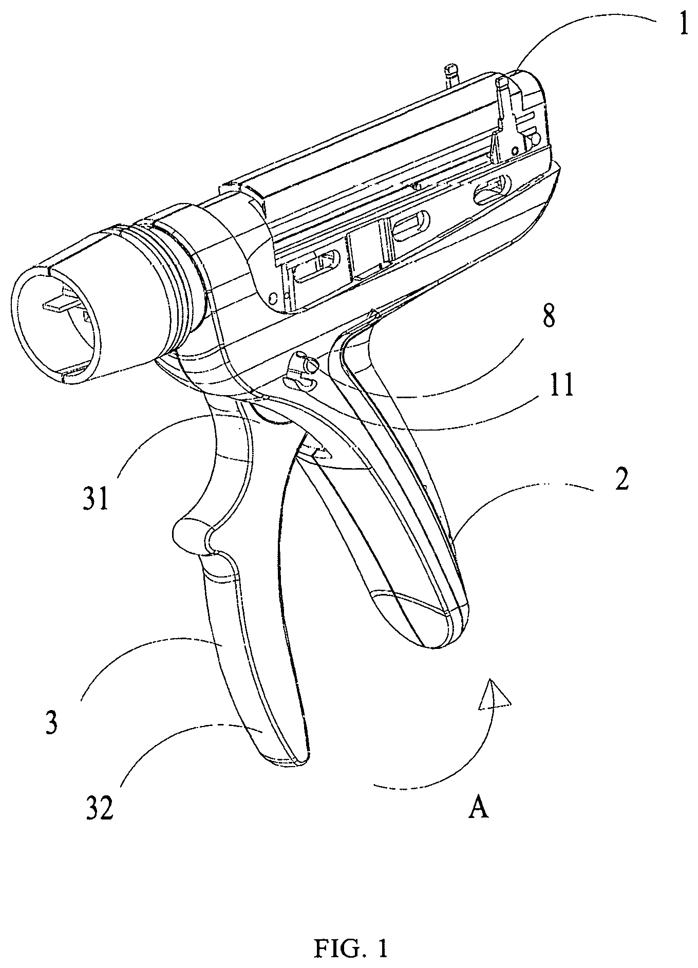 Patent US12096939 Figure 1 – Firing mechanism and stapler