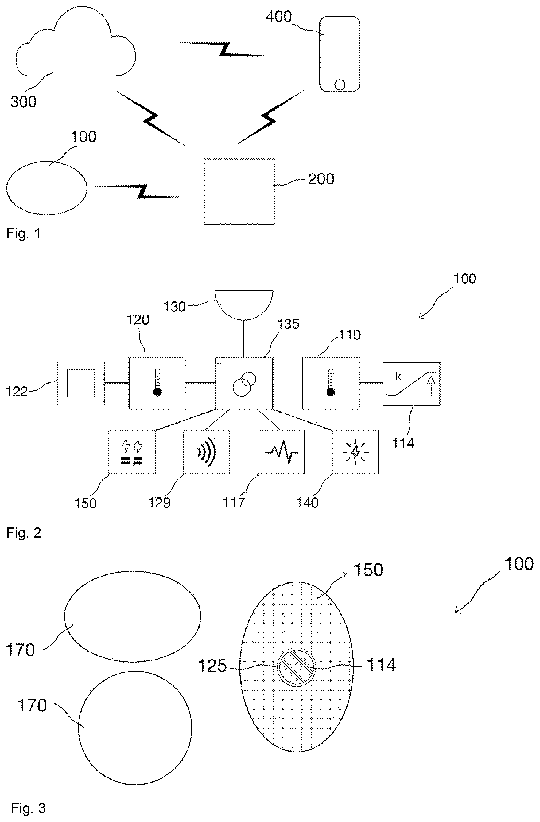 Patent US12097012 — Sensor system and method for continuous and wireless monitoring and analysis of respiratory sounds, heart rate and core temperature in organisms — Figure 1