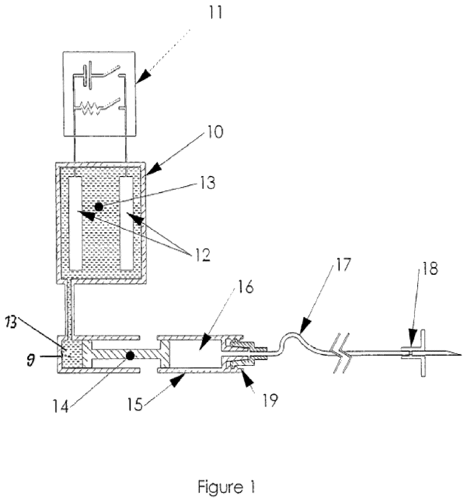 Patent US12097028 — Drug delivery device with electrically controlled volume changing means — Figure 1
