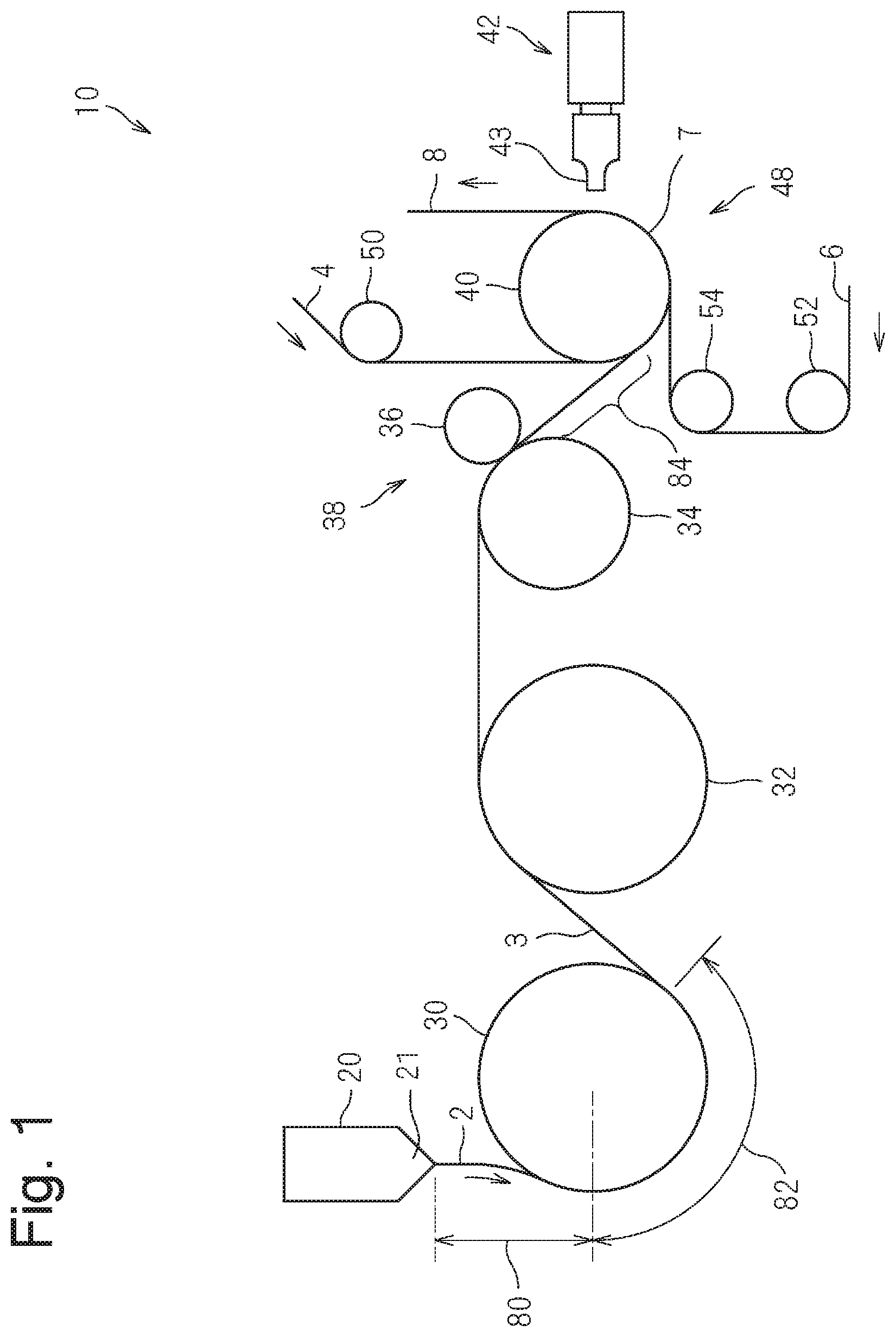 Patent US12097099 — Production method of elastic composite sheet, elastic composite sheet, and disposable wearable article using said elastic composite sheet — Figure 1