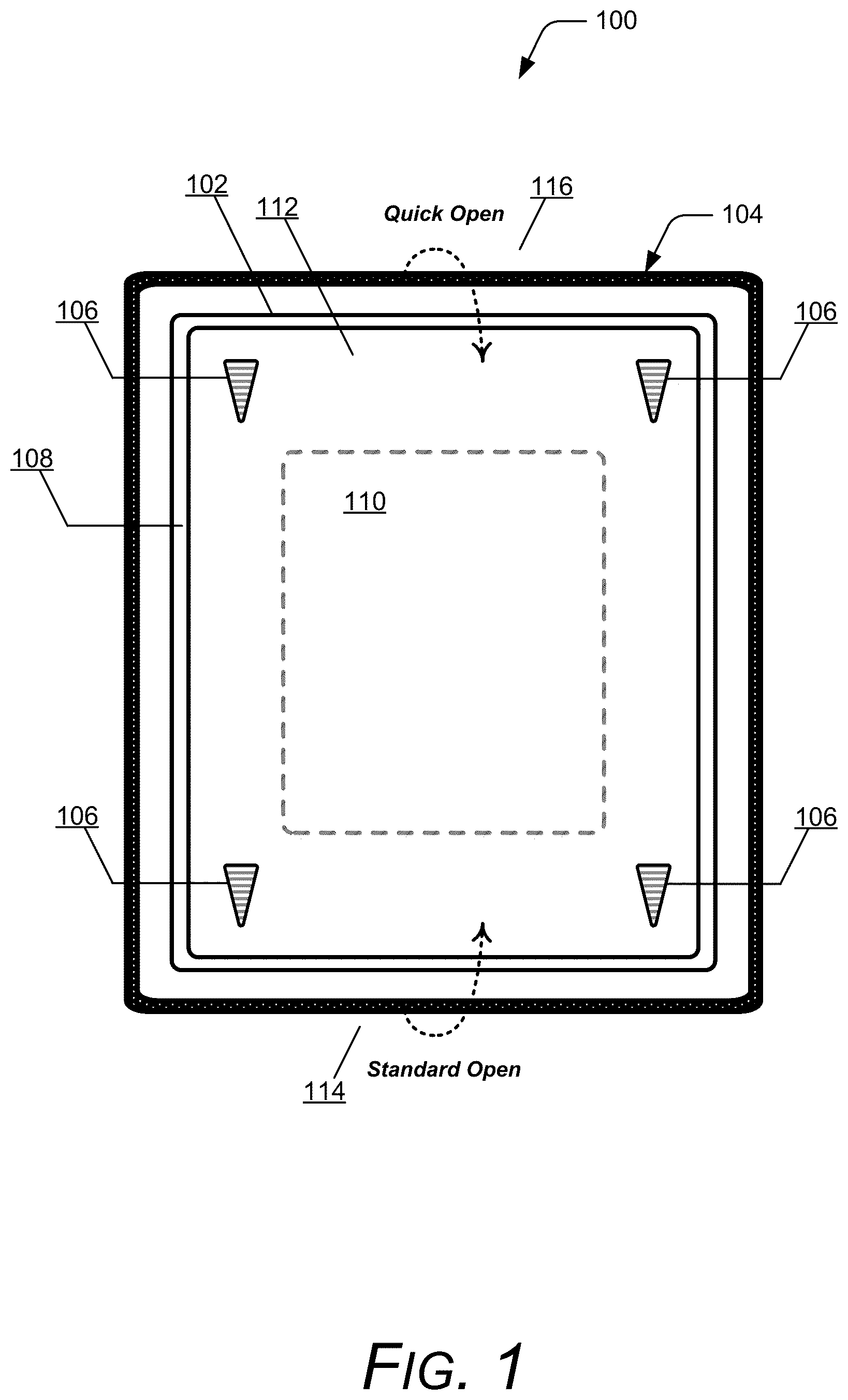 Patent US12097105 — Bi-directional packaging adhesive — Figure 1