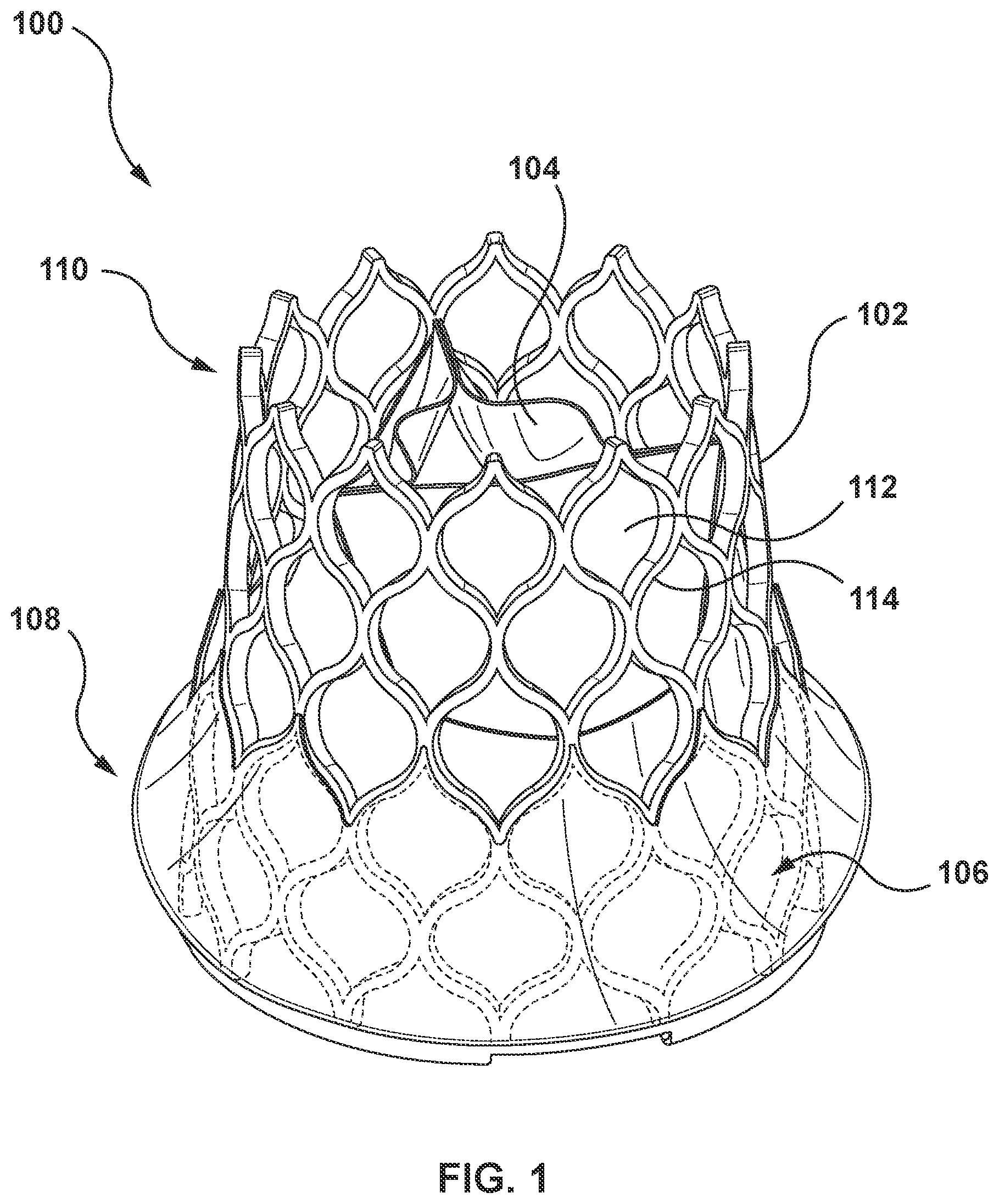 Patent US12097115 Figure 1 – Prosthesis with anti-paravalvular leakage component including a one-way valve