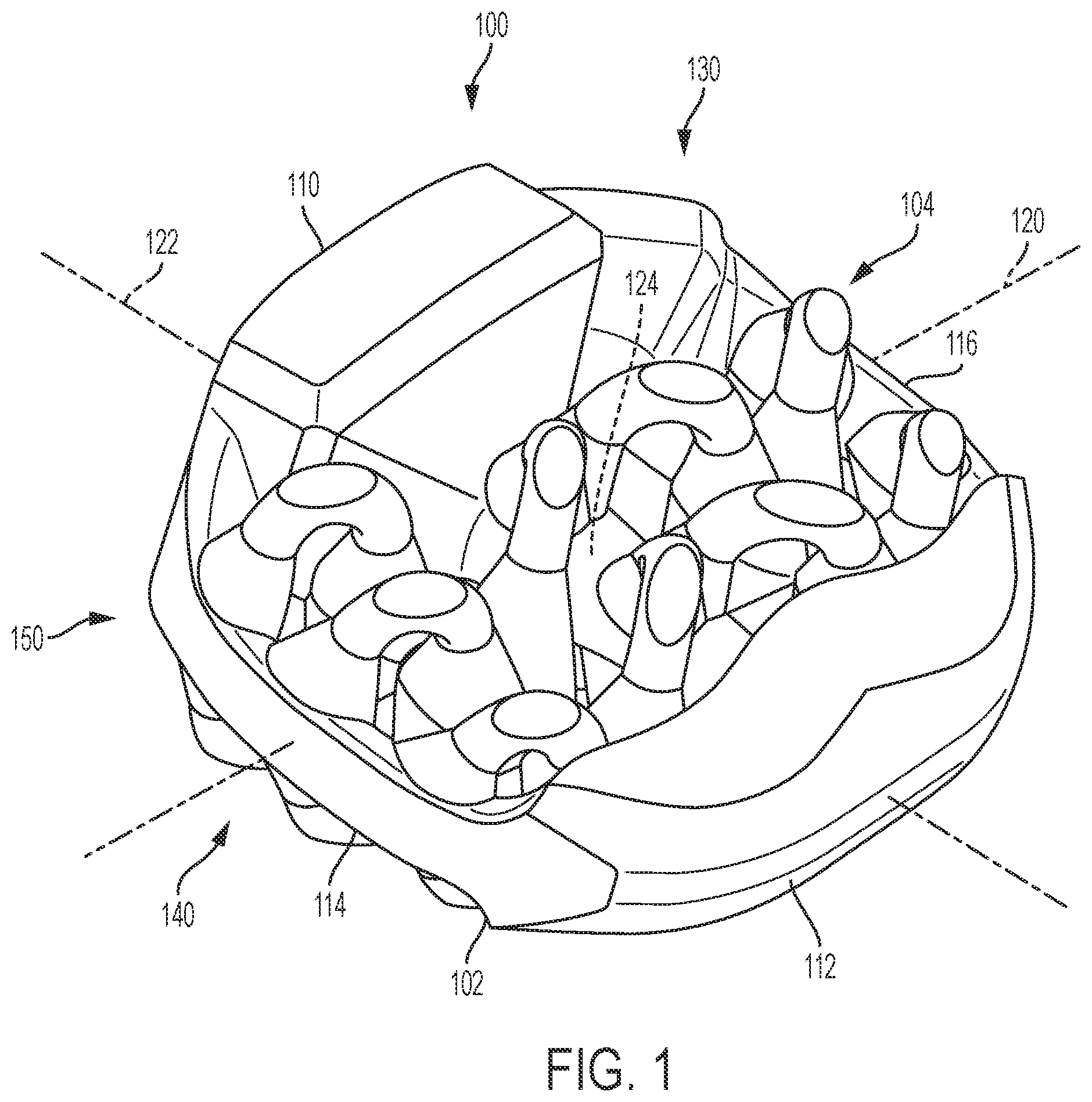 Patent US12097123 — Implant with arched bone contacting elements — Figure 1