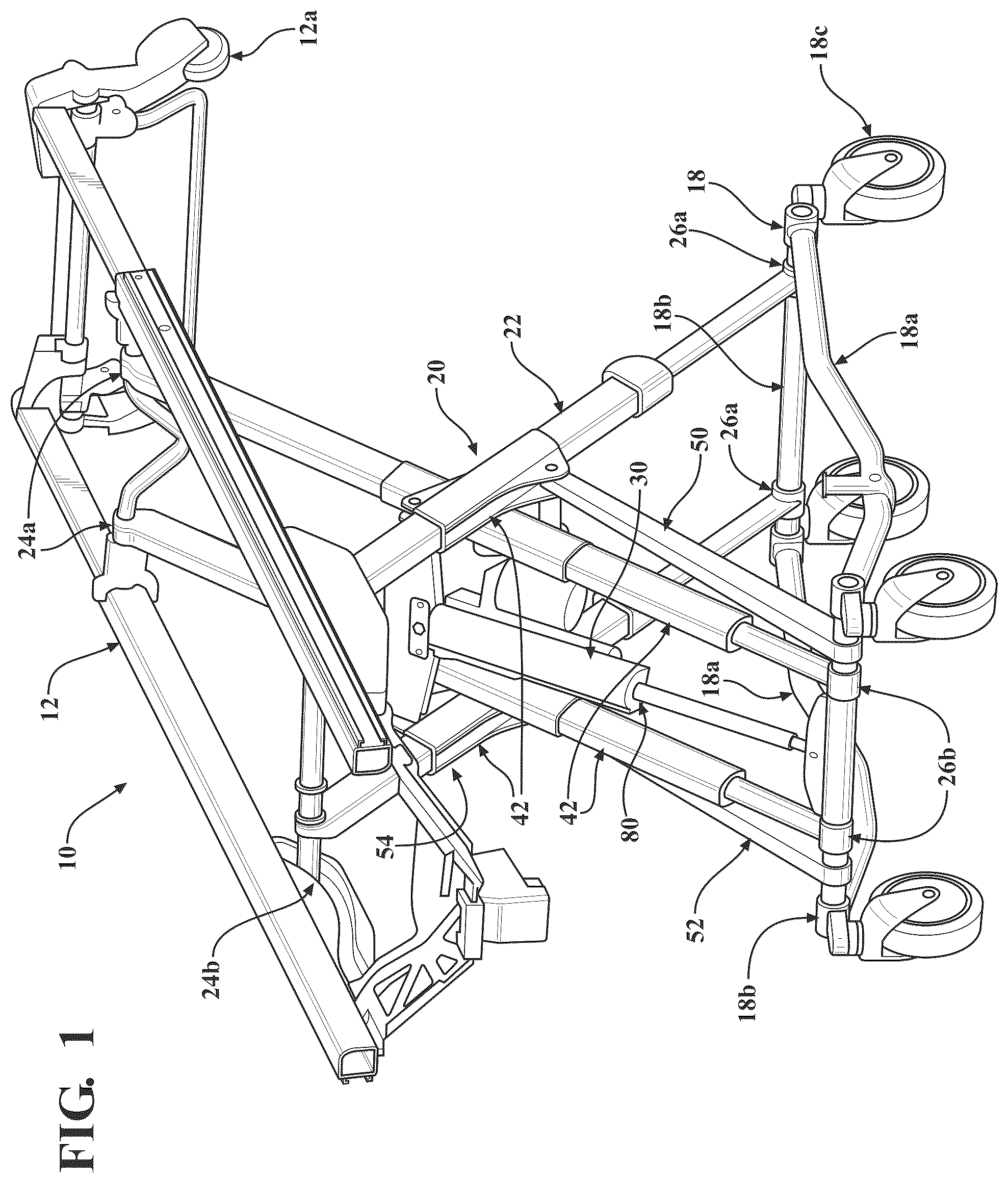Patent US12097157 Figure 1 – Patient support apparatus with powered unloading dynamic weigh adjustment