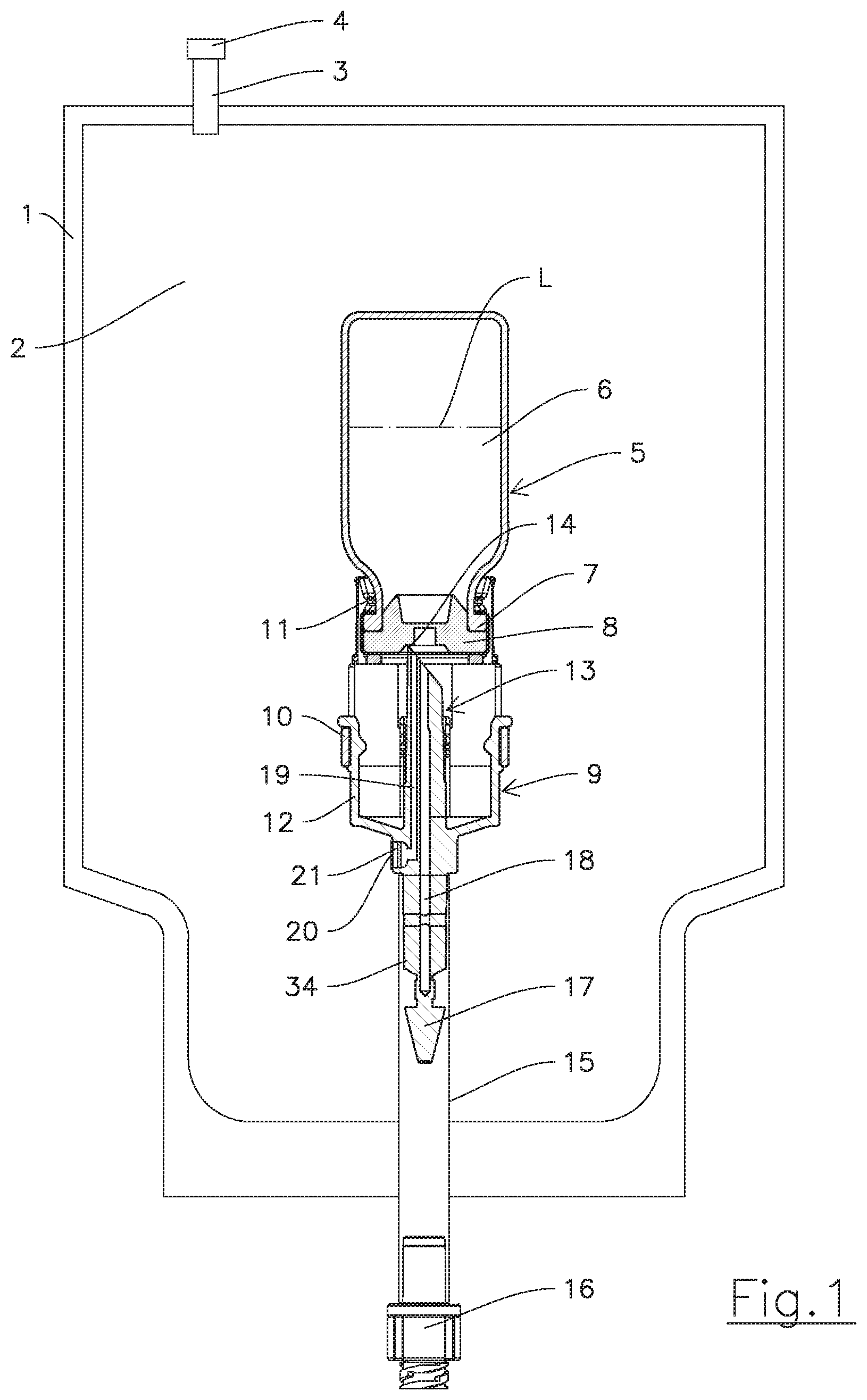 Patent US12097168 — Sterile and sterilized package for administration of medicinal or nutritional substances — Figure 1