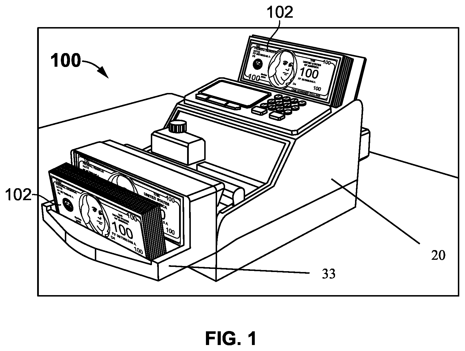 Patent US12097298 Figure 1 – Sterilizing currency counter