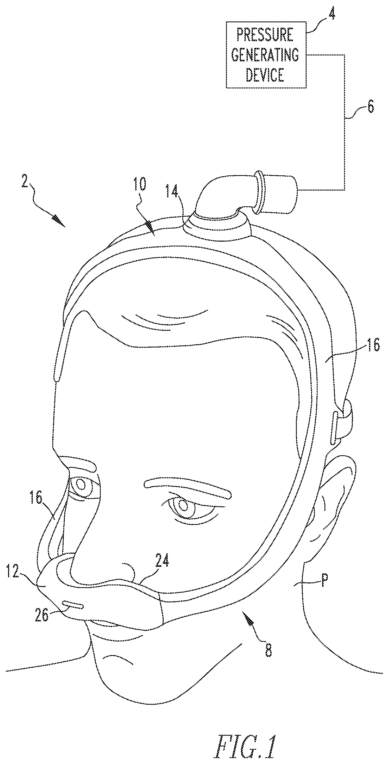 Patent US12097326 — Patient interface having a restrictor element for varying flow resistance through an exhalation port thereof — Figure 1