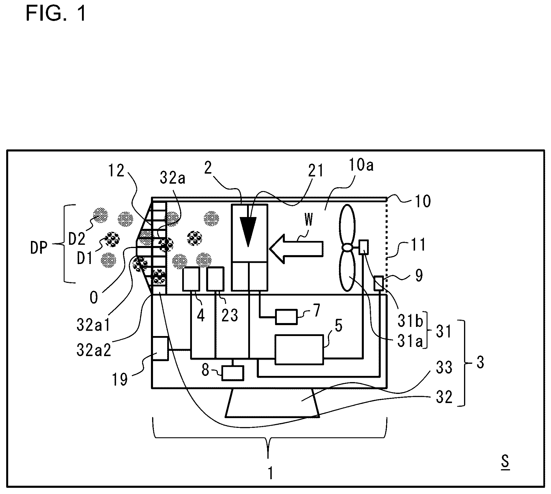Patent US12097510 — Air cleaner, air cleaner system, and air-conditioning apparatus — Figure 1