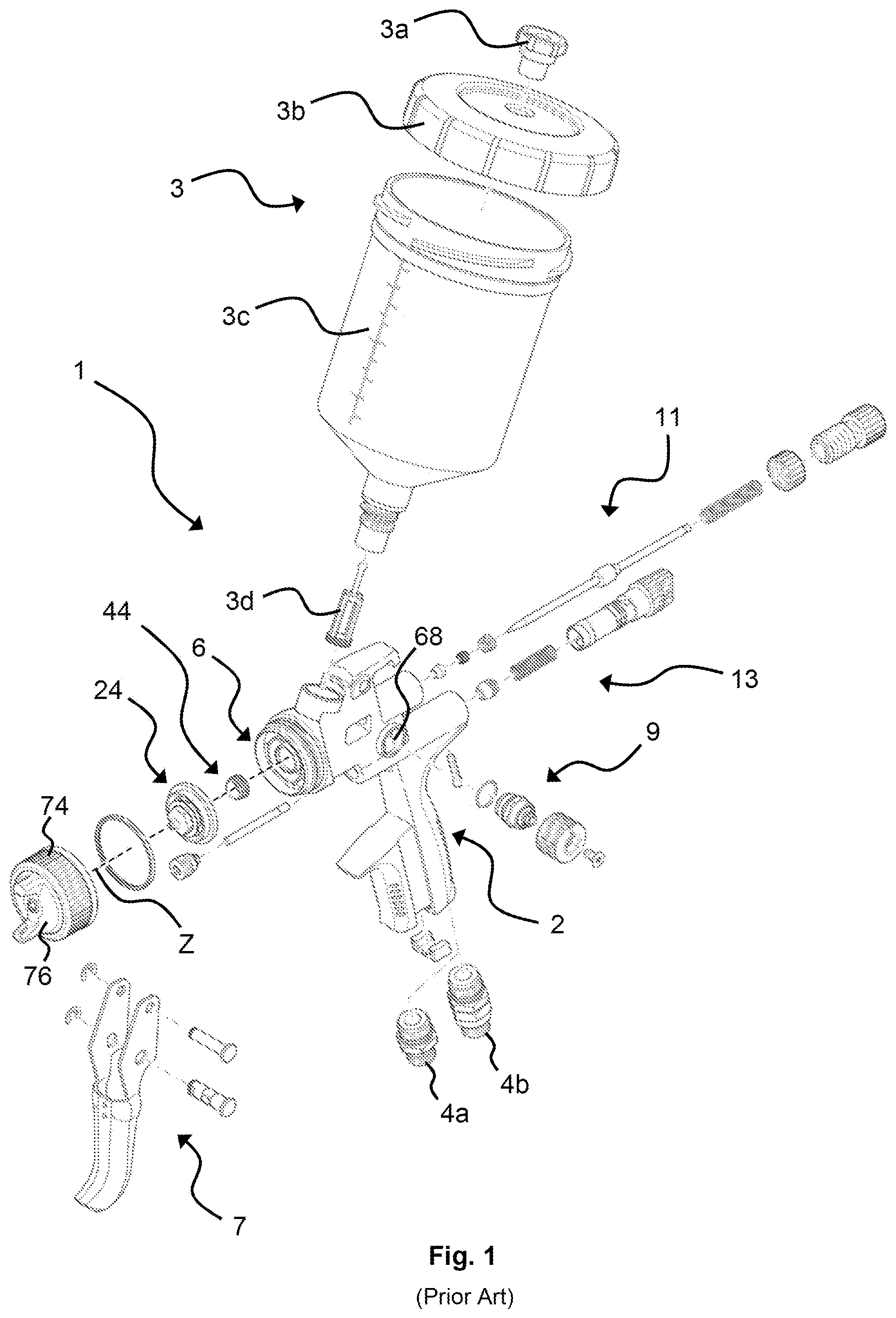Patent US12097519 — Sealing element for sealing a transition between a spray gun body and an attachment of a spray gun, attachment, in particular a paint nozzle arrangement for a spray gun and a spray gun, in particular a paint spray gun — Figure 1