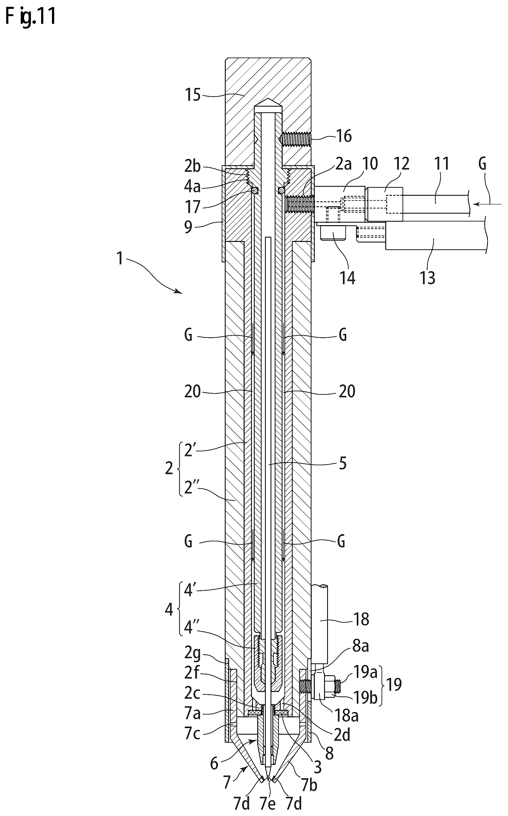 Patent US12097579 Figure 9 – TIG welding torch equipped with narrow nozzle for spot welding, and electrode nozzle used in same