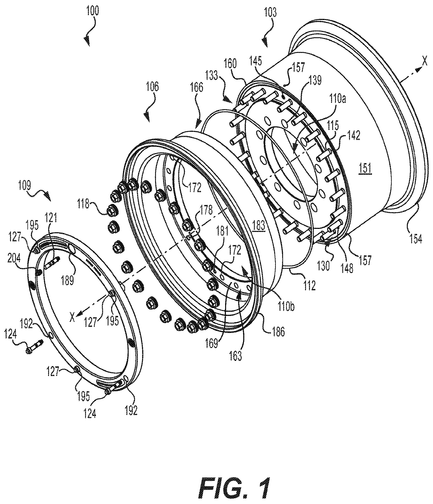 Patent US12097725 — Bolt together wheel with deflation system — Figure 1