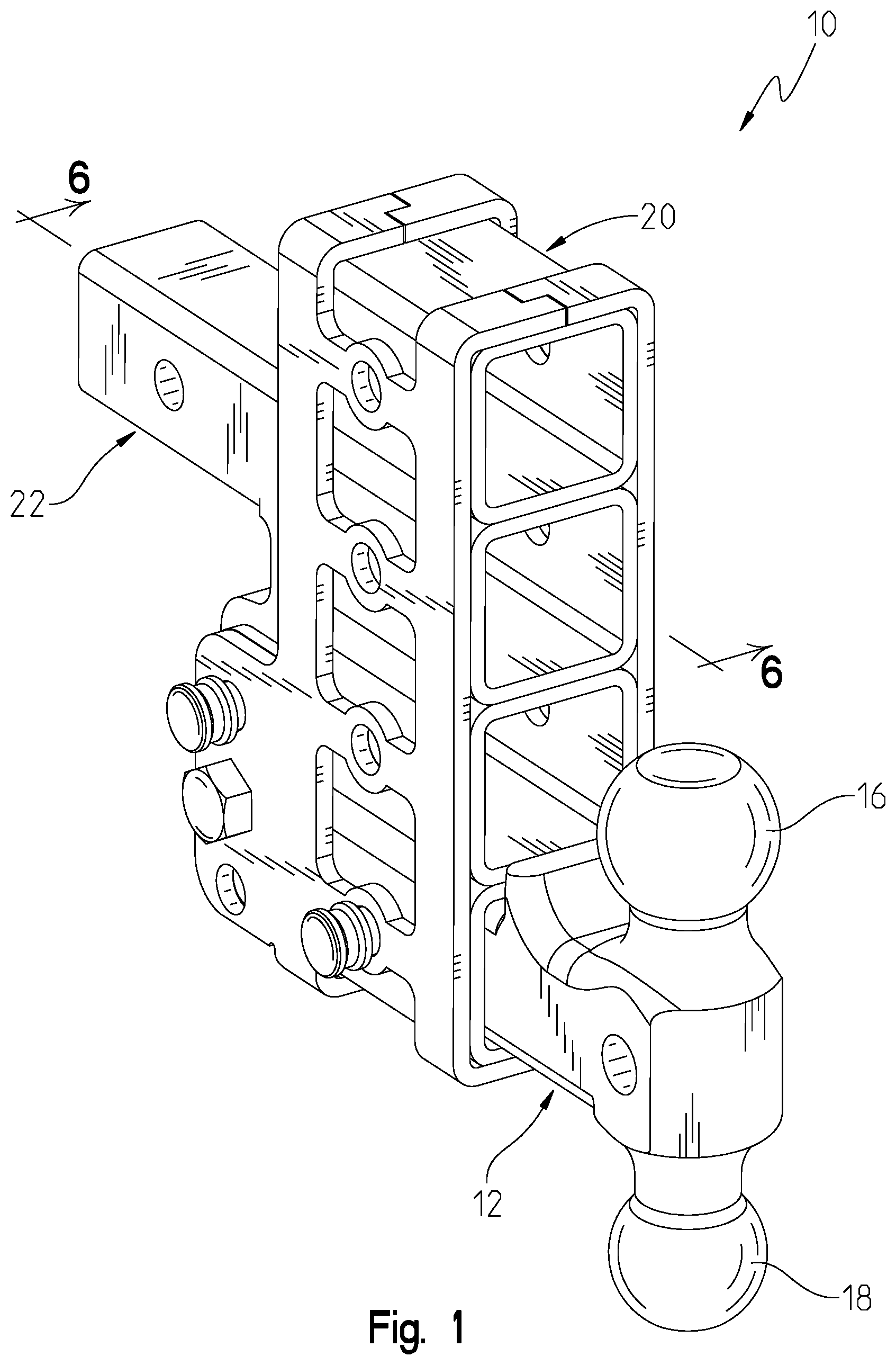 Patent US12097732 — Stowable stacked hitch receiver — Figure 1