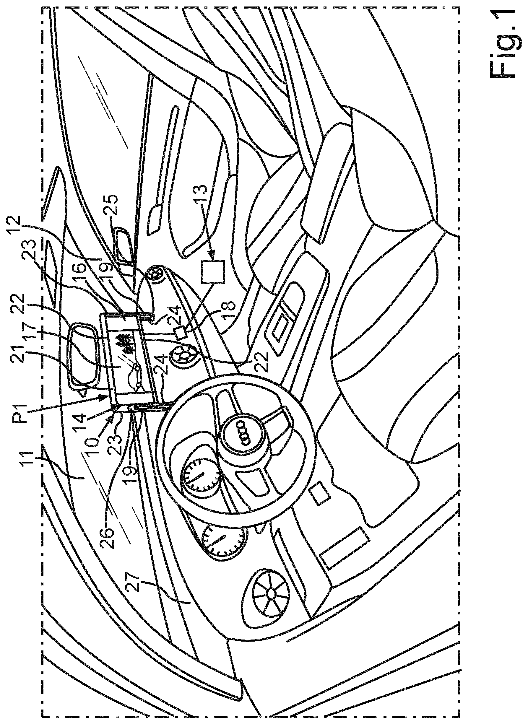 Patent US12097761 Figure 1 – Display device for a vehicle and a method for operating the display device