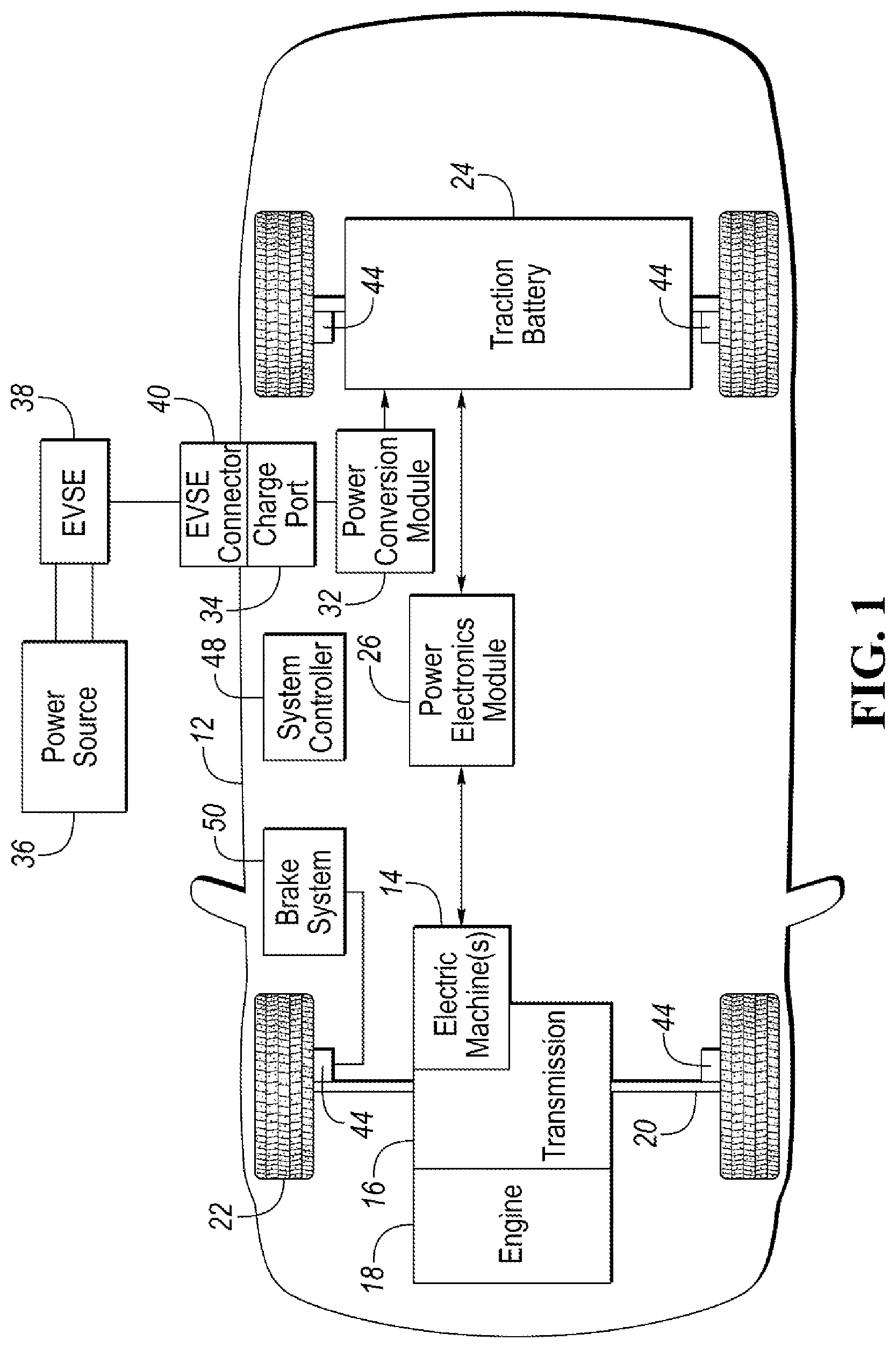 Patent US12097776 Figure 1 – Electrified vehicle motor control during tow