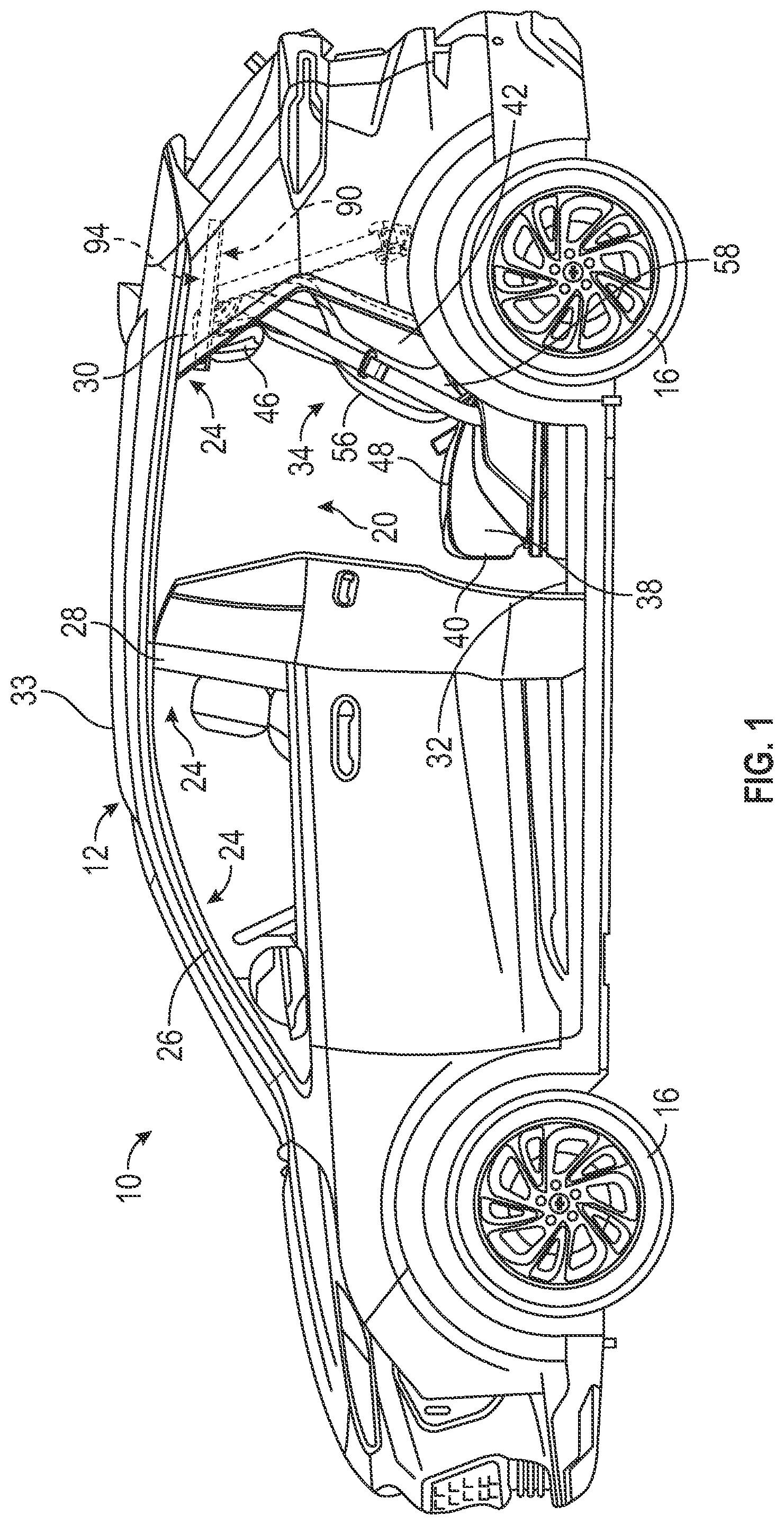Patent US12097821 — Adjustable passenger restraint system support for a vehicle — Figure 1