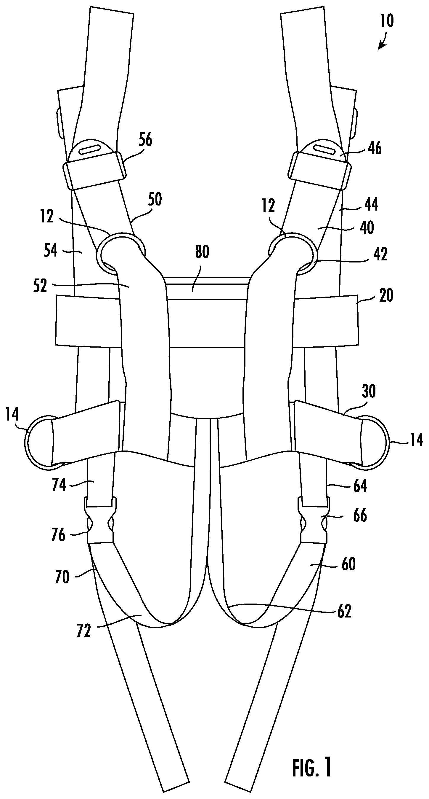 Patent US12097822 — Restraining harness system for passenger vehicles — Figure 1