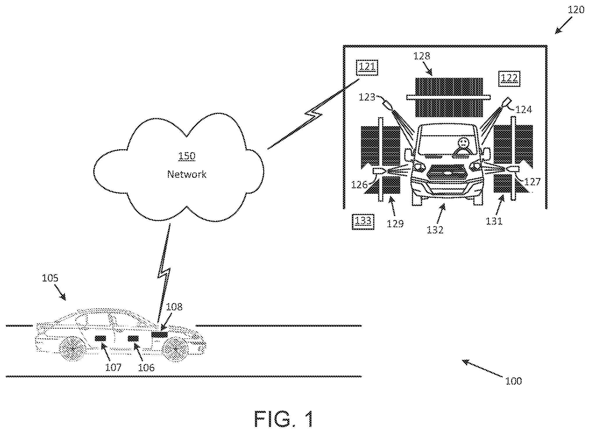 Patent US12097826 Figure 1 – Systems and methods to wash a vehicle in a car wash