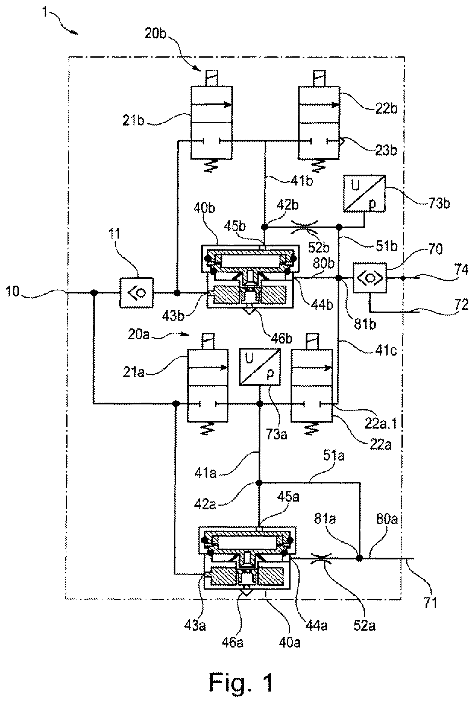 Patent US12097828 Figure 1 – Parking brake device for a motor vehicle