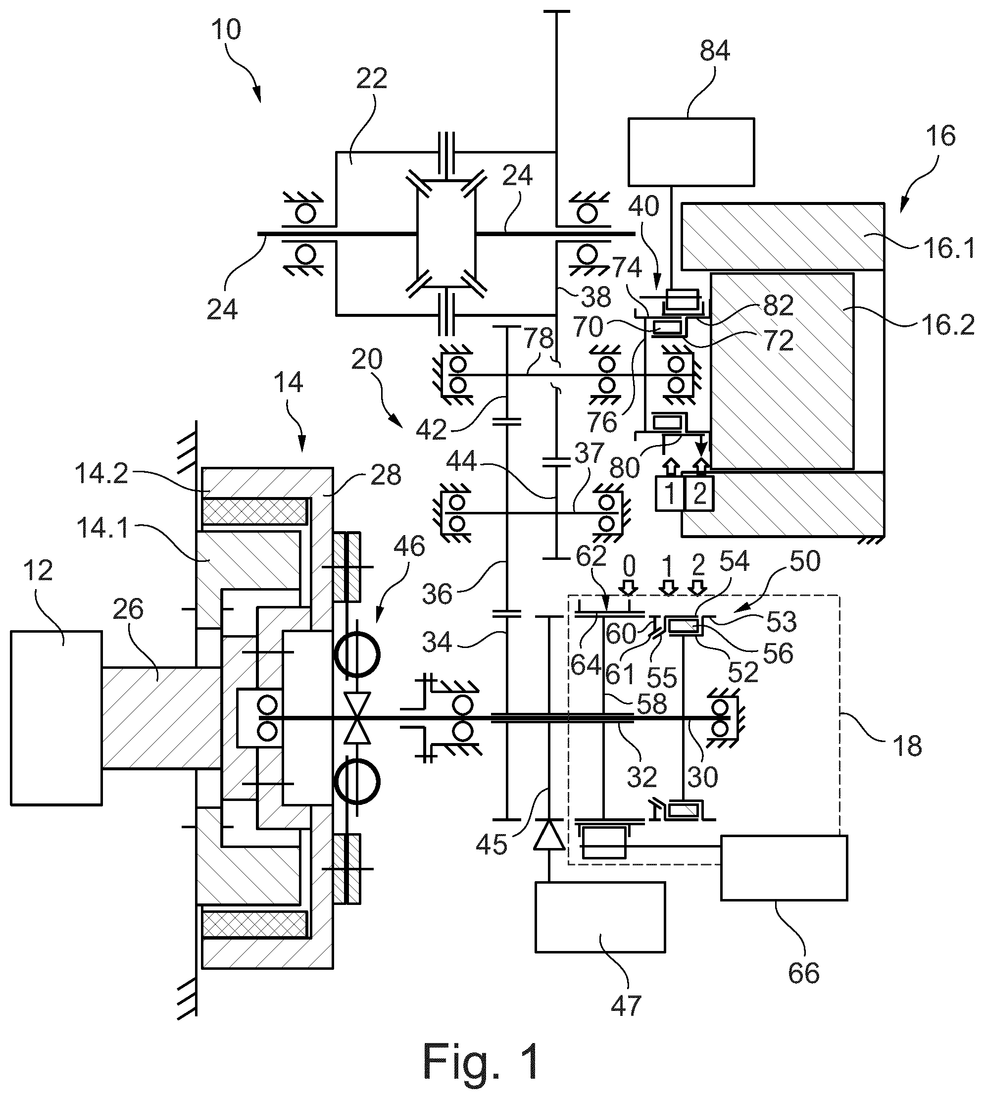 Patent US12097842 — Clutch arrangement for a hybrid vehicle powertrain — Figure 1