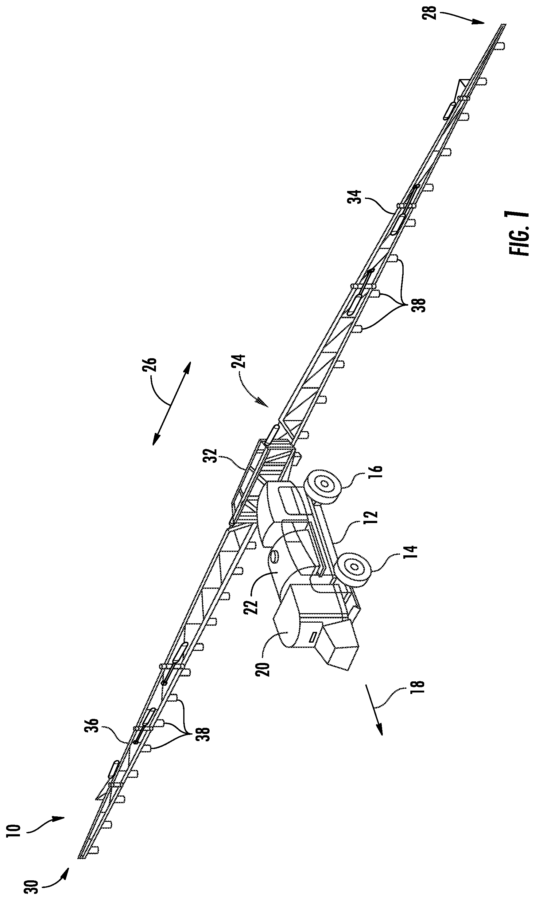 Patent US12097850 Figure 1 – System and method for controlling the ground speed of an agricultural sprayer during a turn