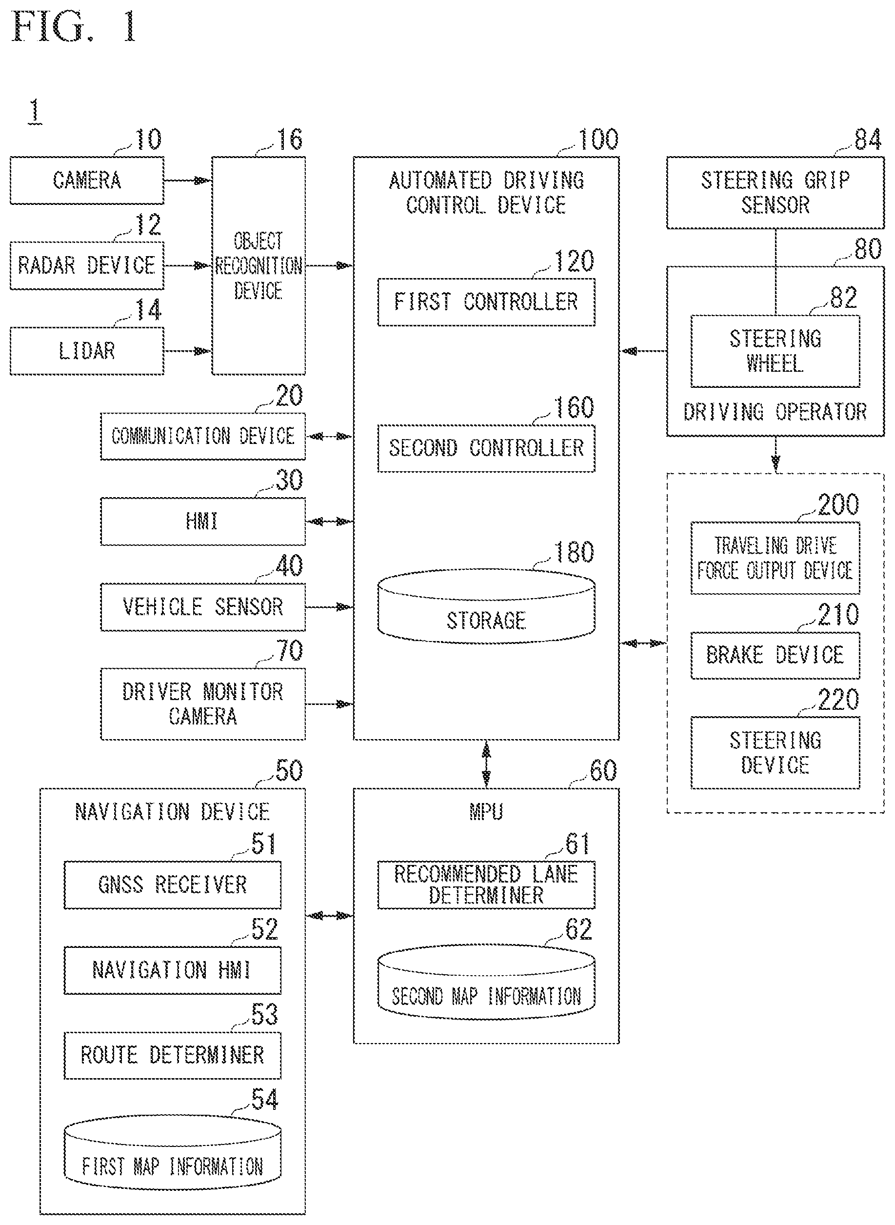 Patent US12097879 — Vehicle control device, vehicle control method, and storage medium — Figure 1