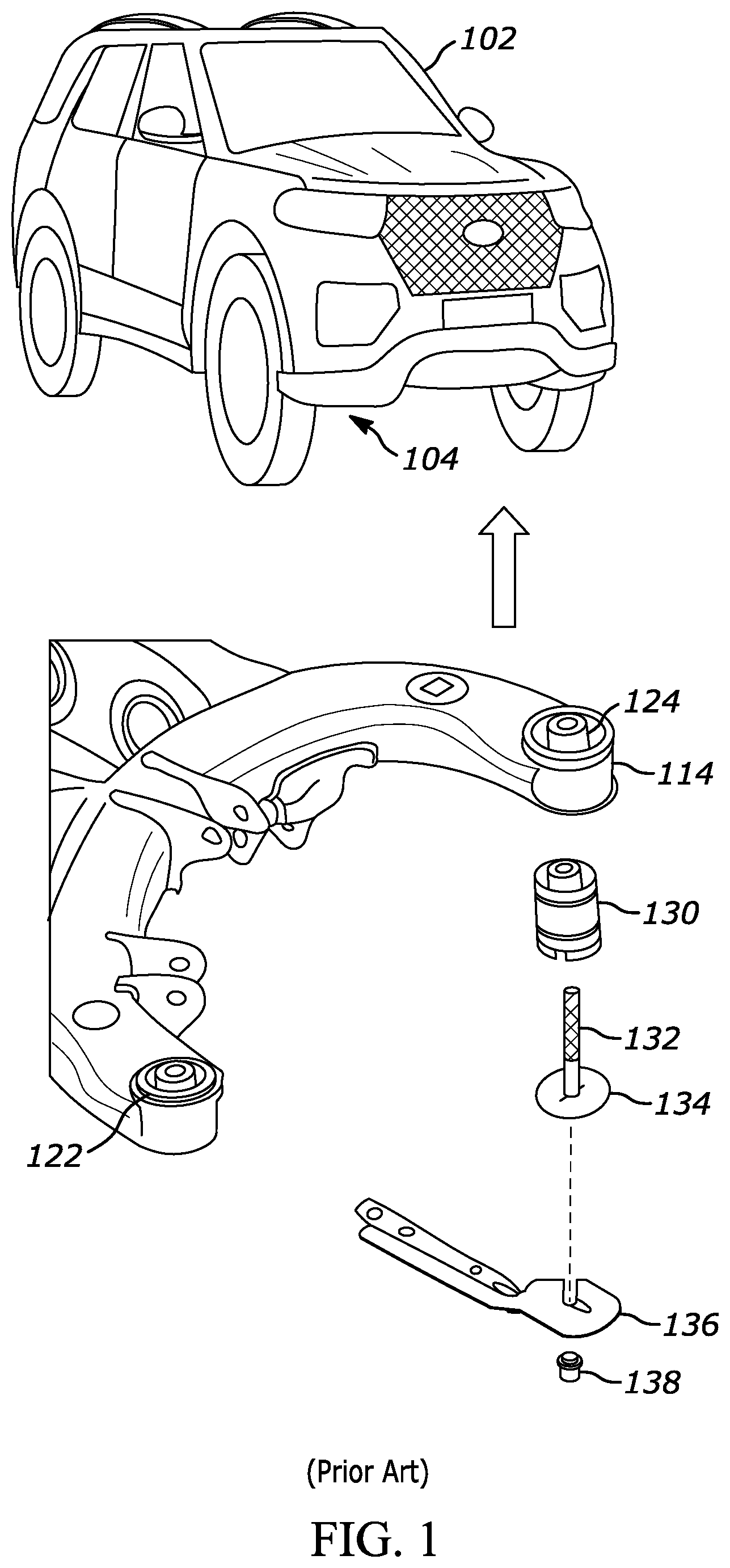 Patent US12097901 — After-market subframe bushing support for a vehicle — Figure 1