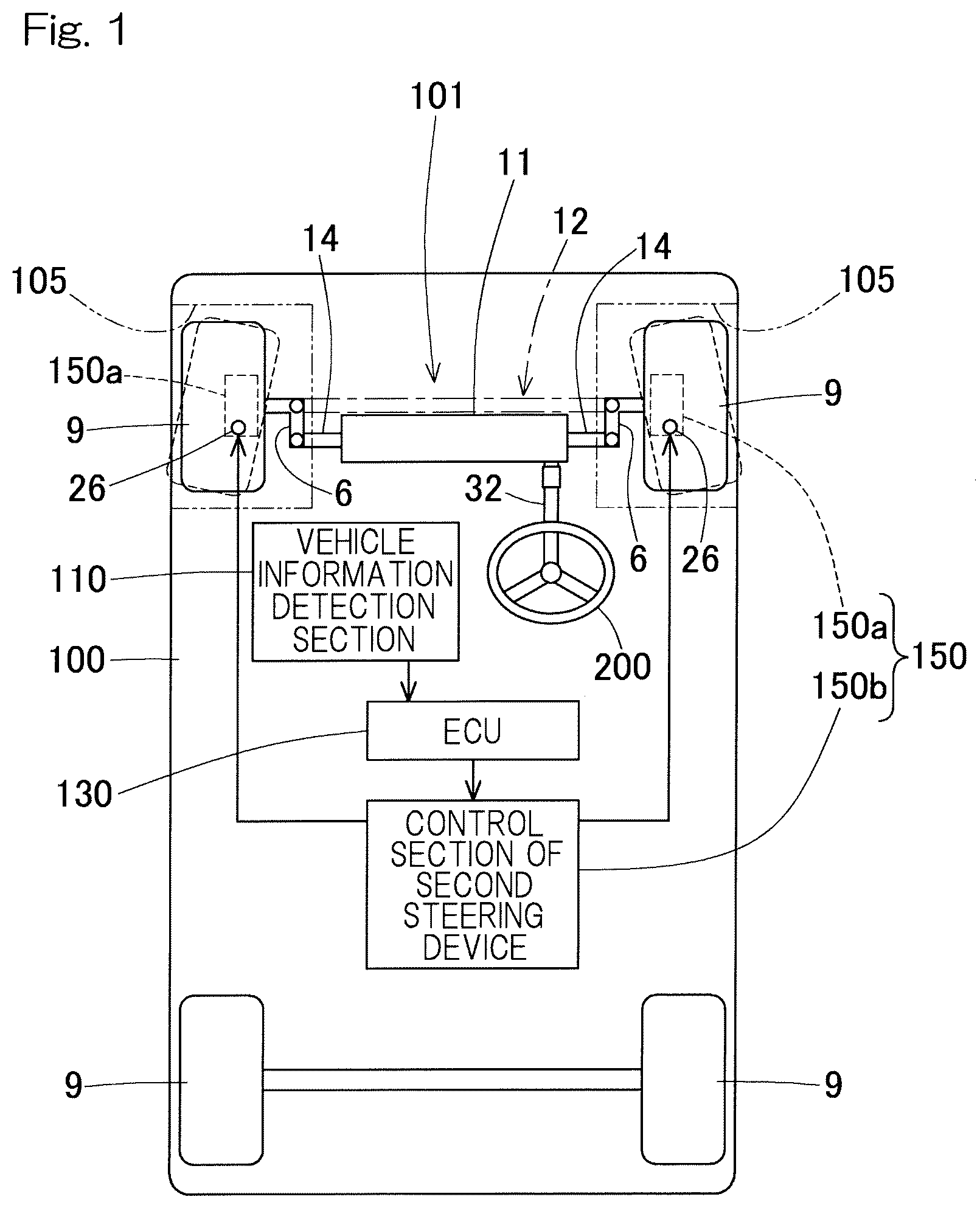 Patent US12097911 — Steering system and vehicle equipped with same — Figure 1