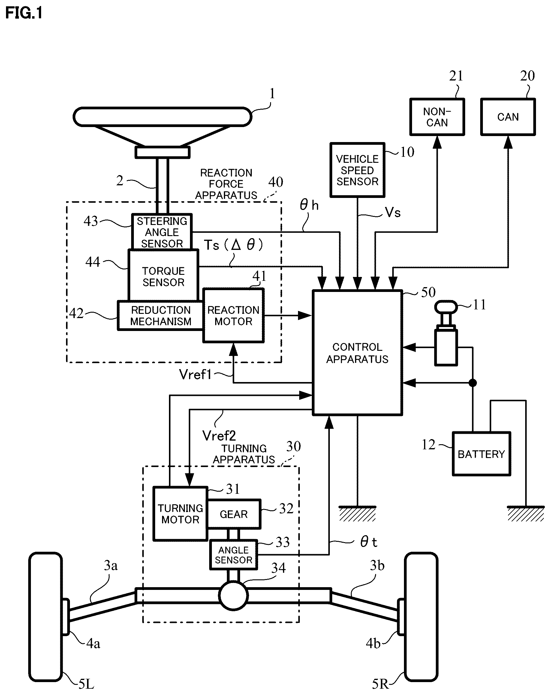 Patent US12097912 — Control apparatus of steering system for vehicles — Figure 1
