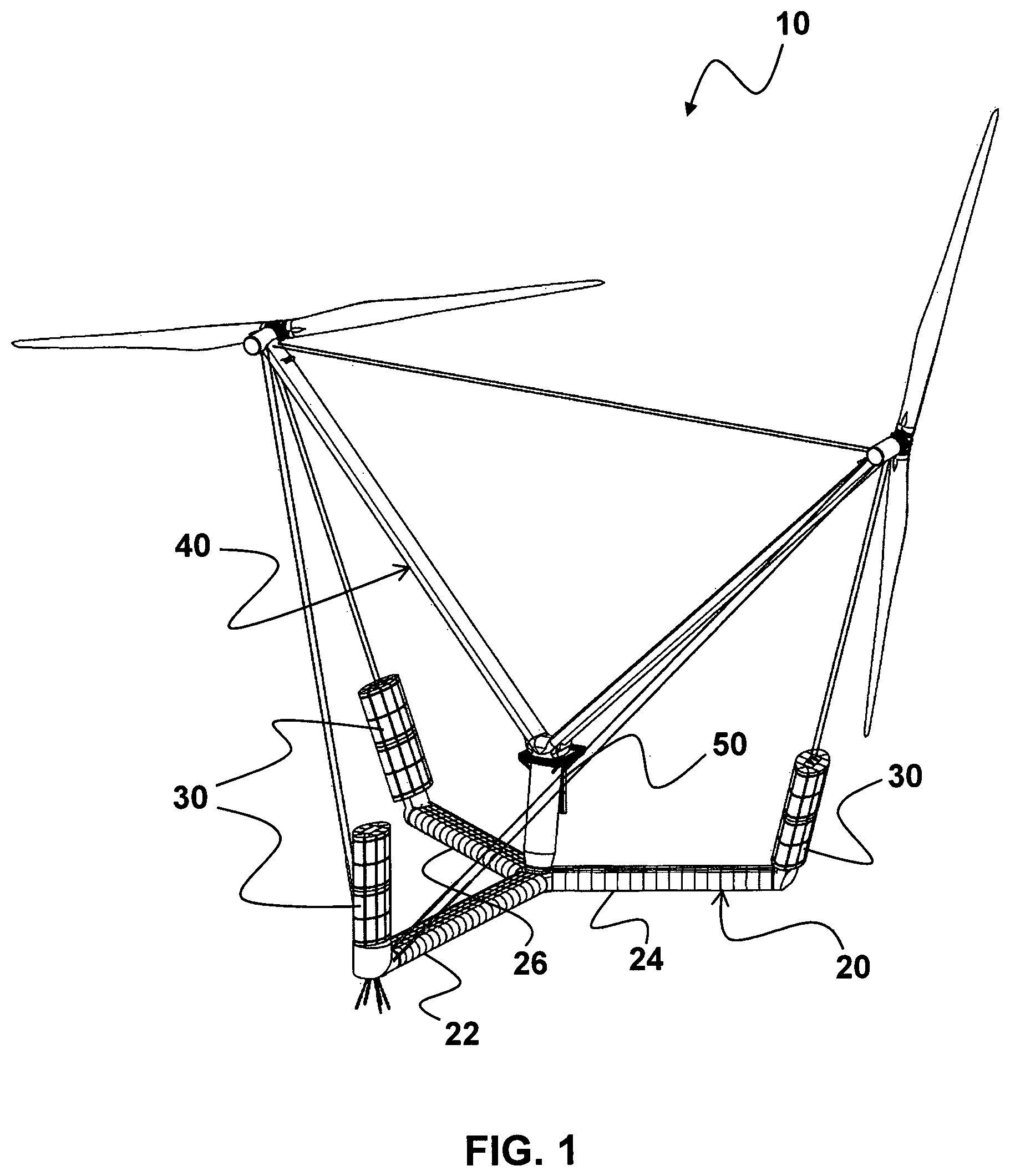 Patent US12097934 — Wind turbine comprising a floating foundation having a plurality of buoyancy bodies — Figure 1