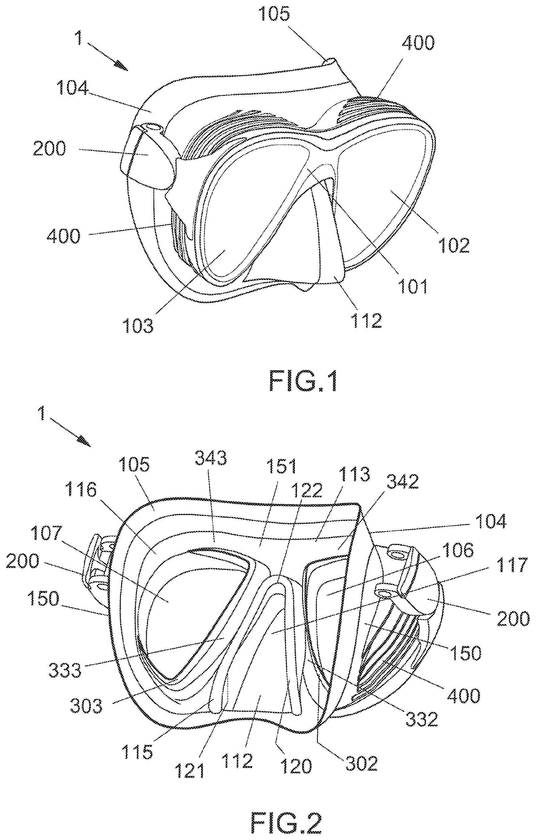 Patent US12097938 — Diving mask with anti-fog characteristics — Figure 1
