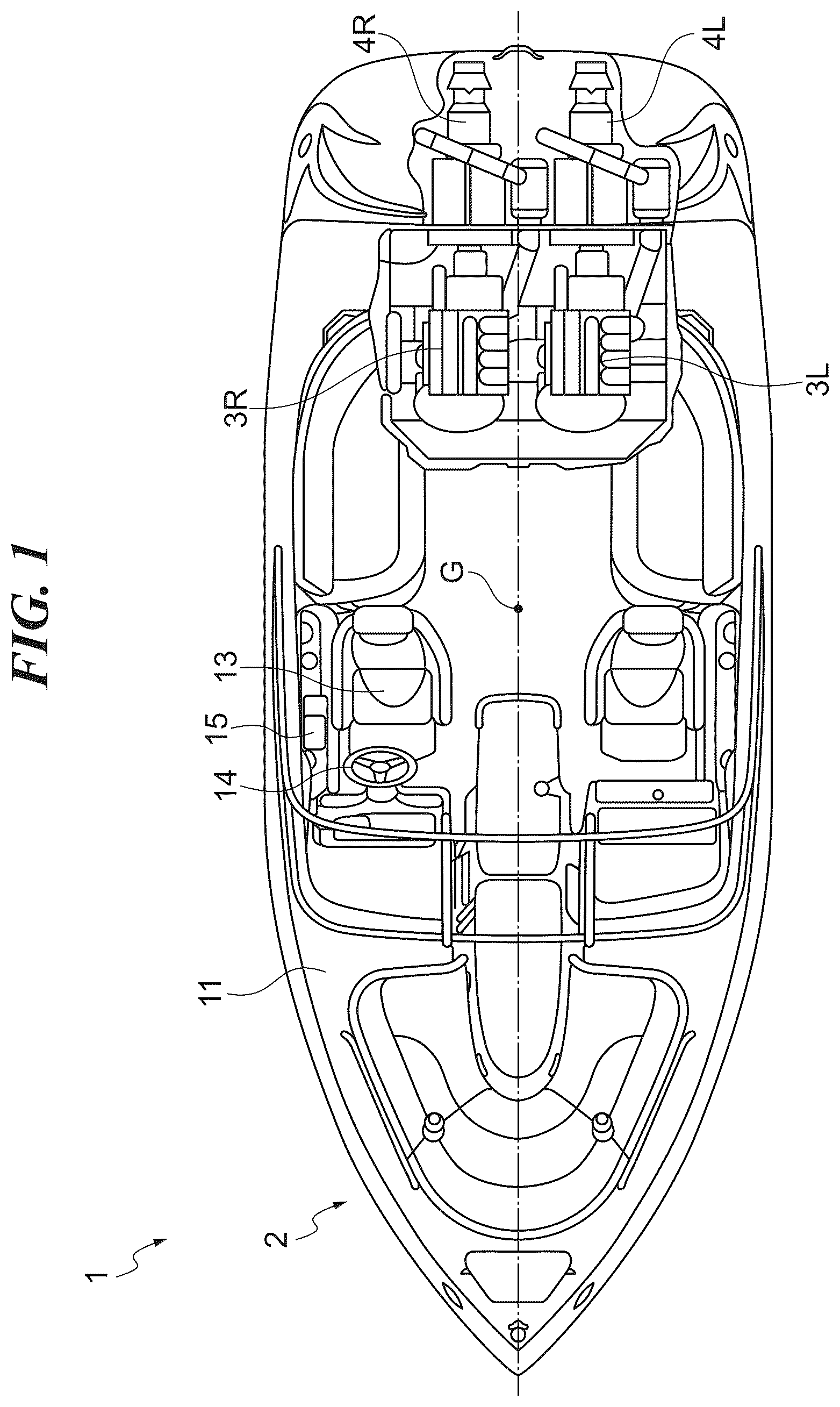 Patent US12097946 — Steering apparatus for marine vessel, and marine vessel — Figure 1