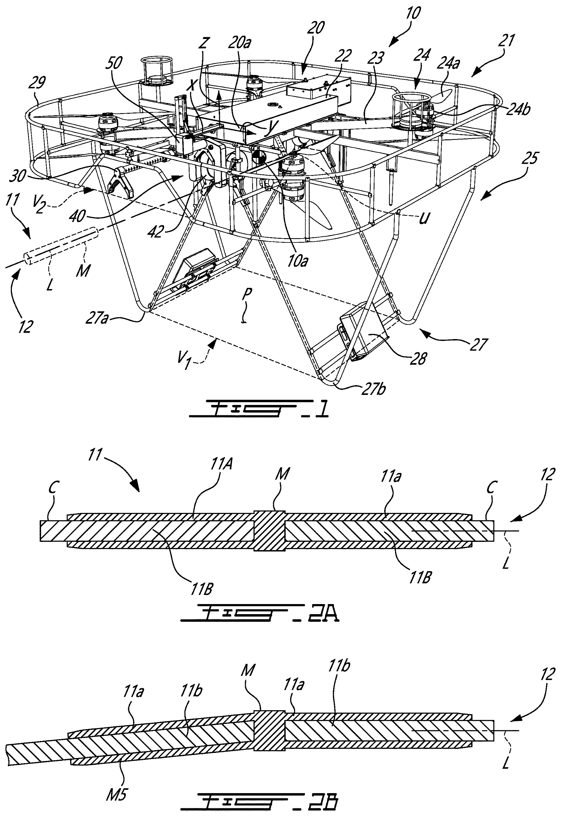 Patent US12097956 Figure 1 – Drone with tool positioning system