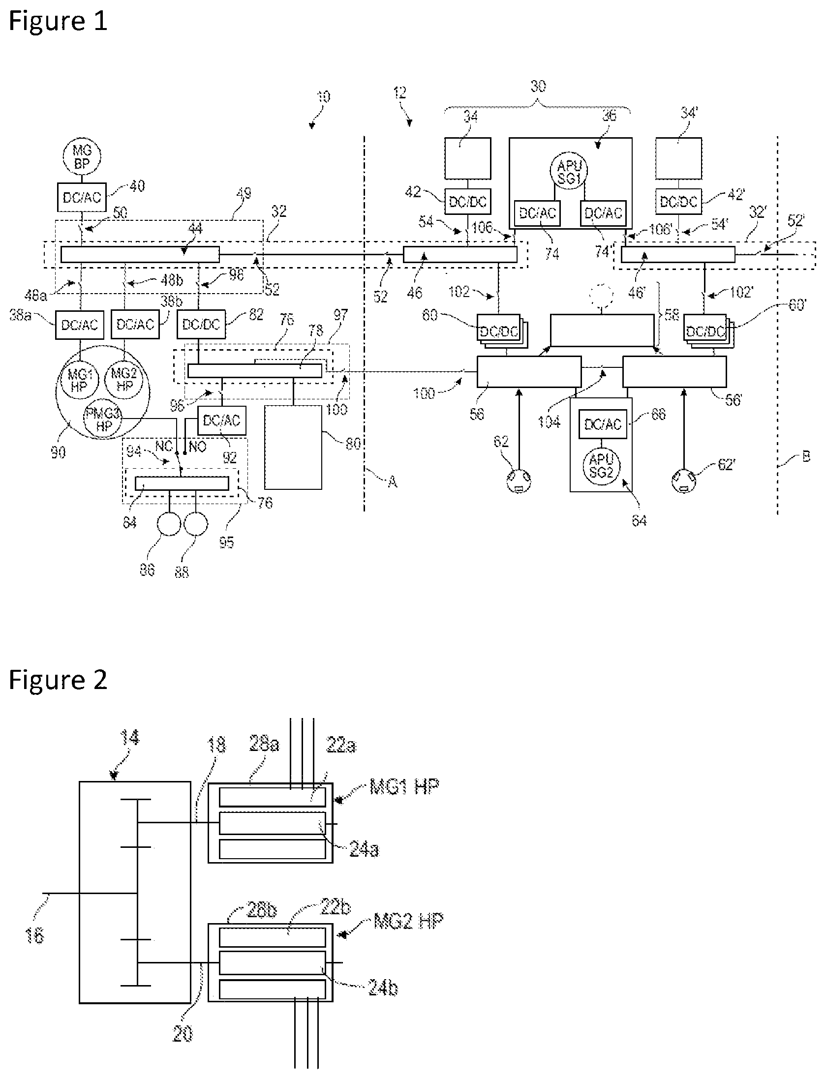 Patent US12097965 — Electric architecture for a hybrid thermal/electric propulsion aircraft and twin-engined aircraft comprising such an architecture — Figure 1