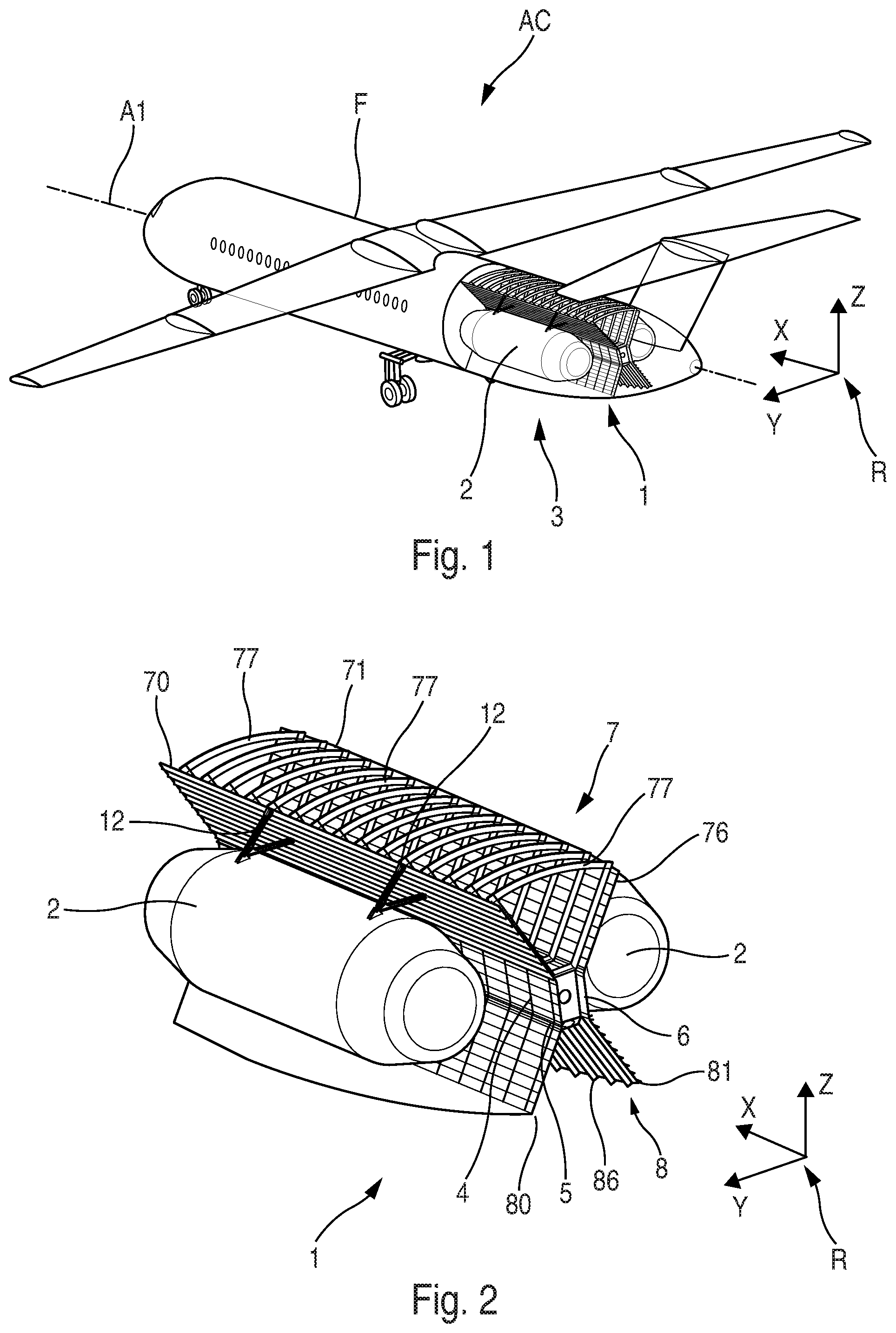 Patent US12097967 — Fastening system for an aircraft configured to fasten at least one tank intended to contain liquid hydrogen — Figure 1