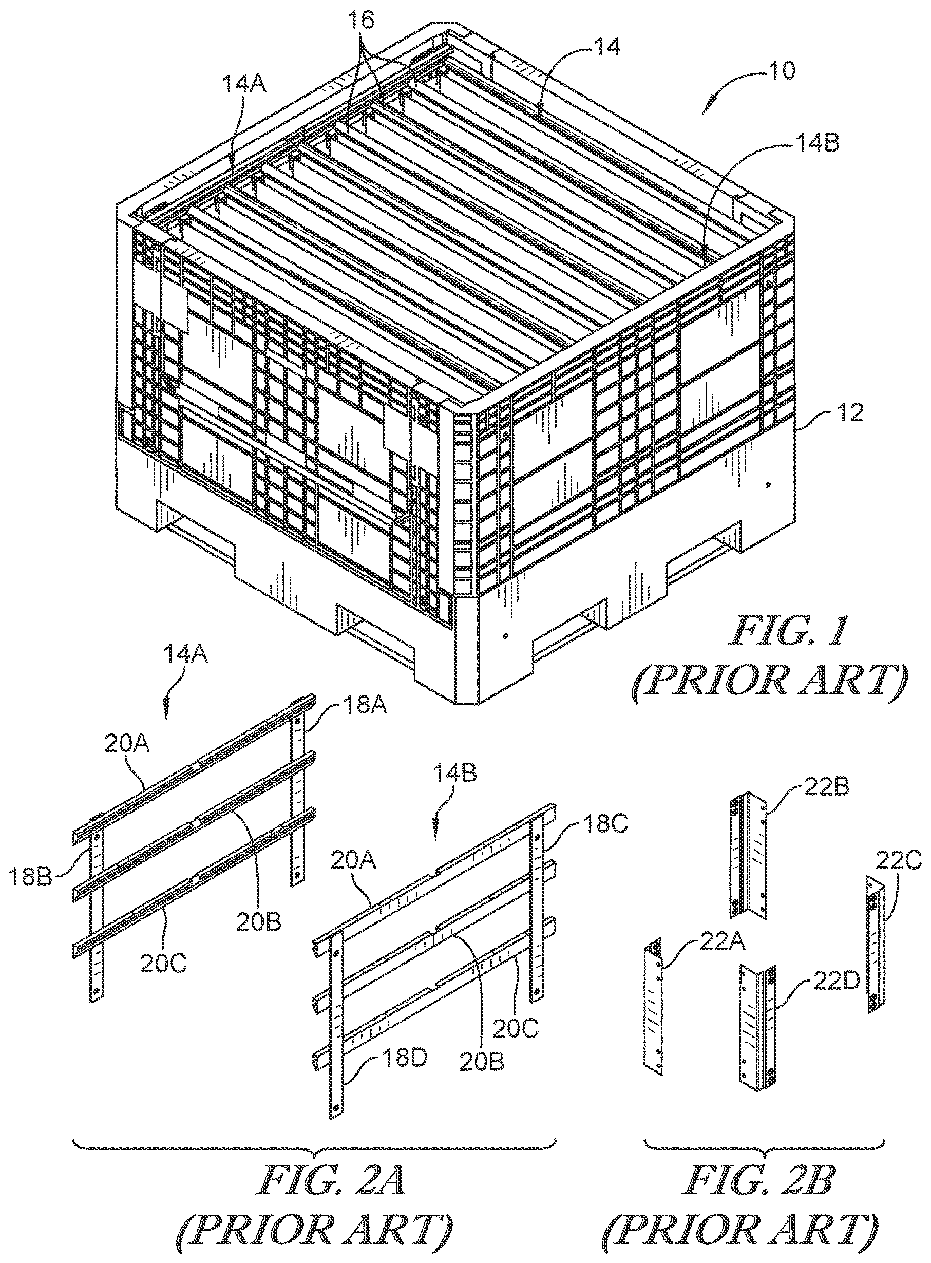 Patent US12097994 Figure 1 – Rail support system for a dunnage container