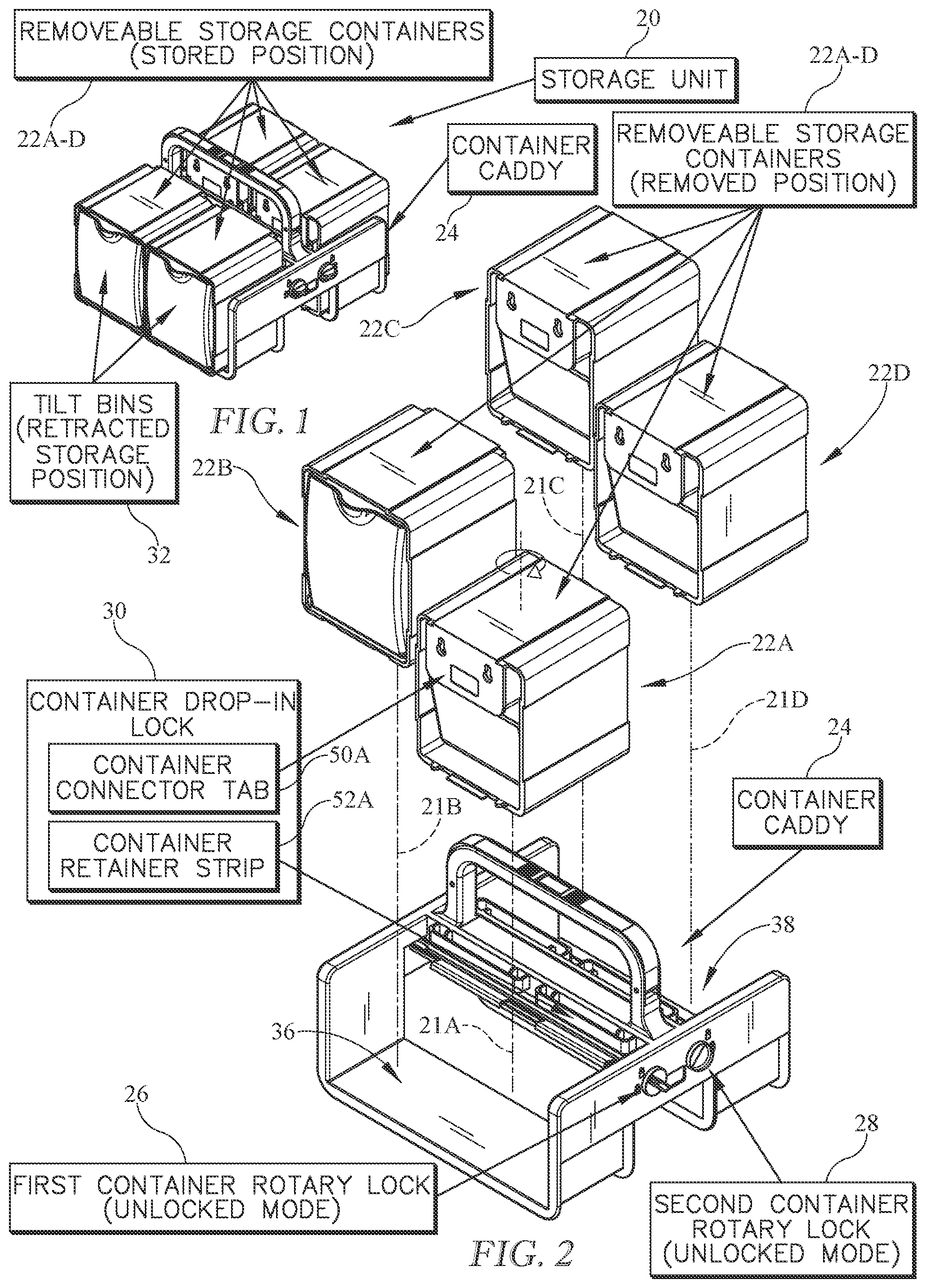 Patent US12097995 — Customizable caddy for tilt bins — Figure 1